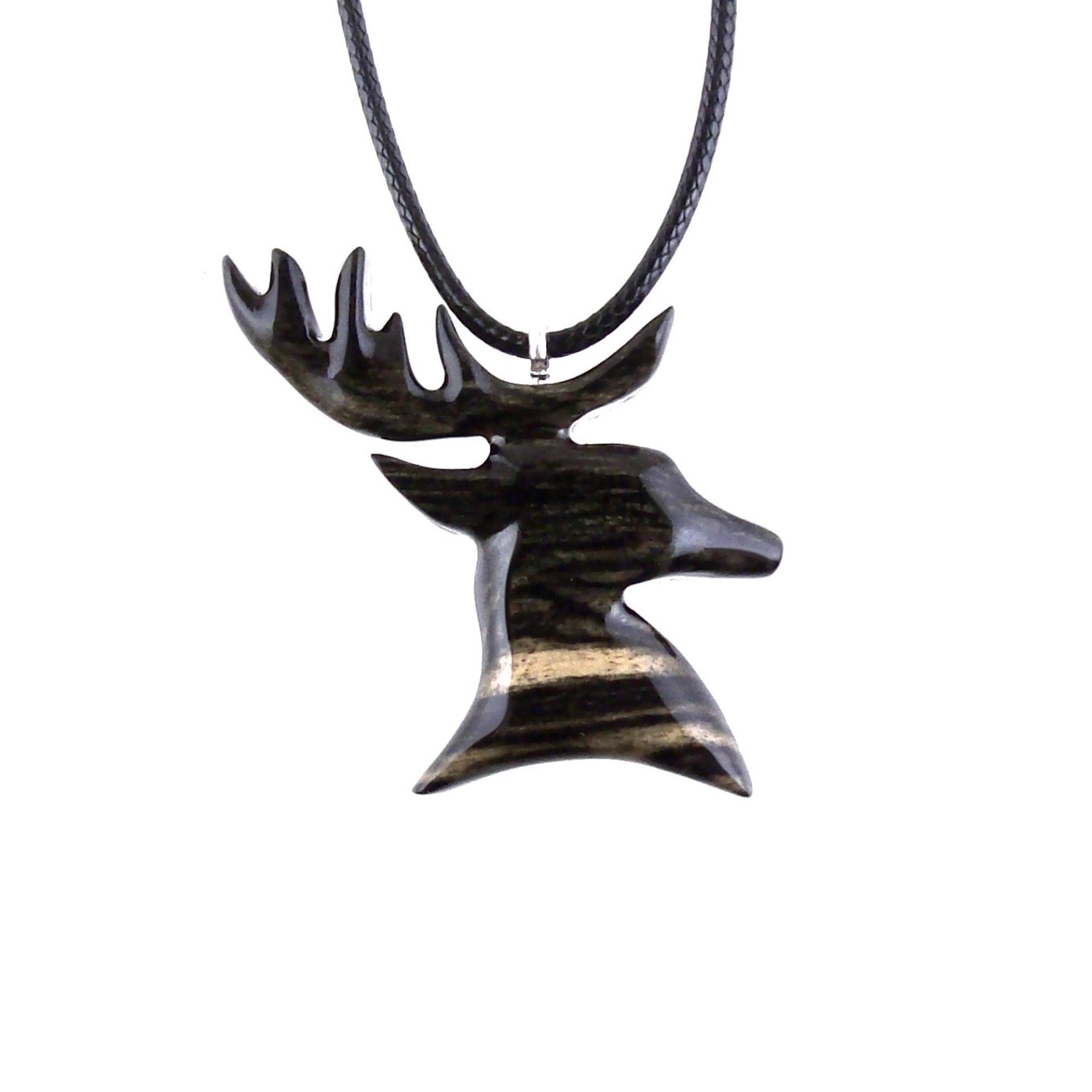 Hand Carved Stag Head Necklace, Wooden Deer Pendant, Woodland Buck Necklace, Mens Jewelry, Spirit Animal Totem Gift for Him