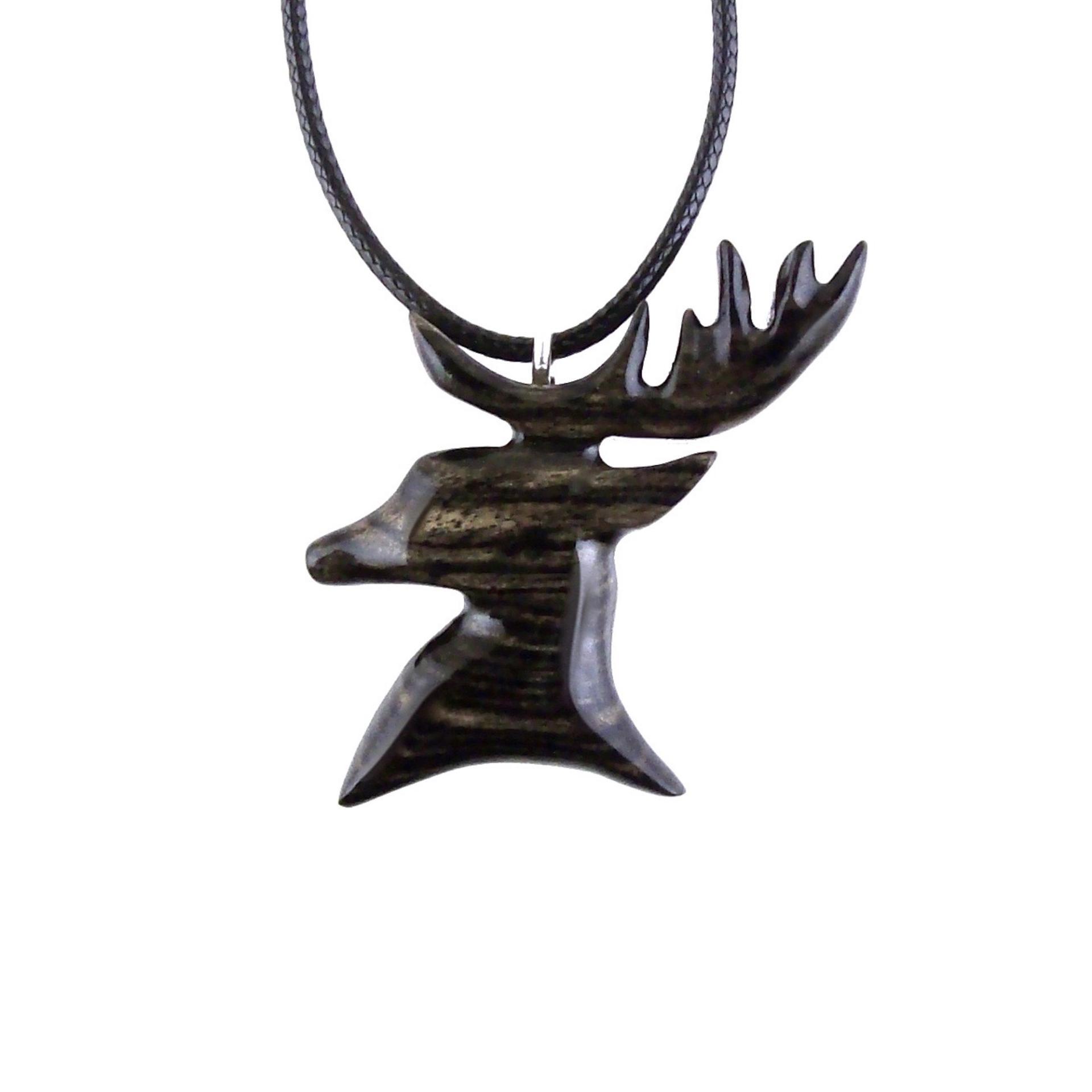 Hand Carved Stag Head Necklace, Wooden Deer Pendant, Woodland Buck Necklace, Mens Jewelry, Spirit Animal Totem Gift for Him