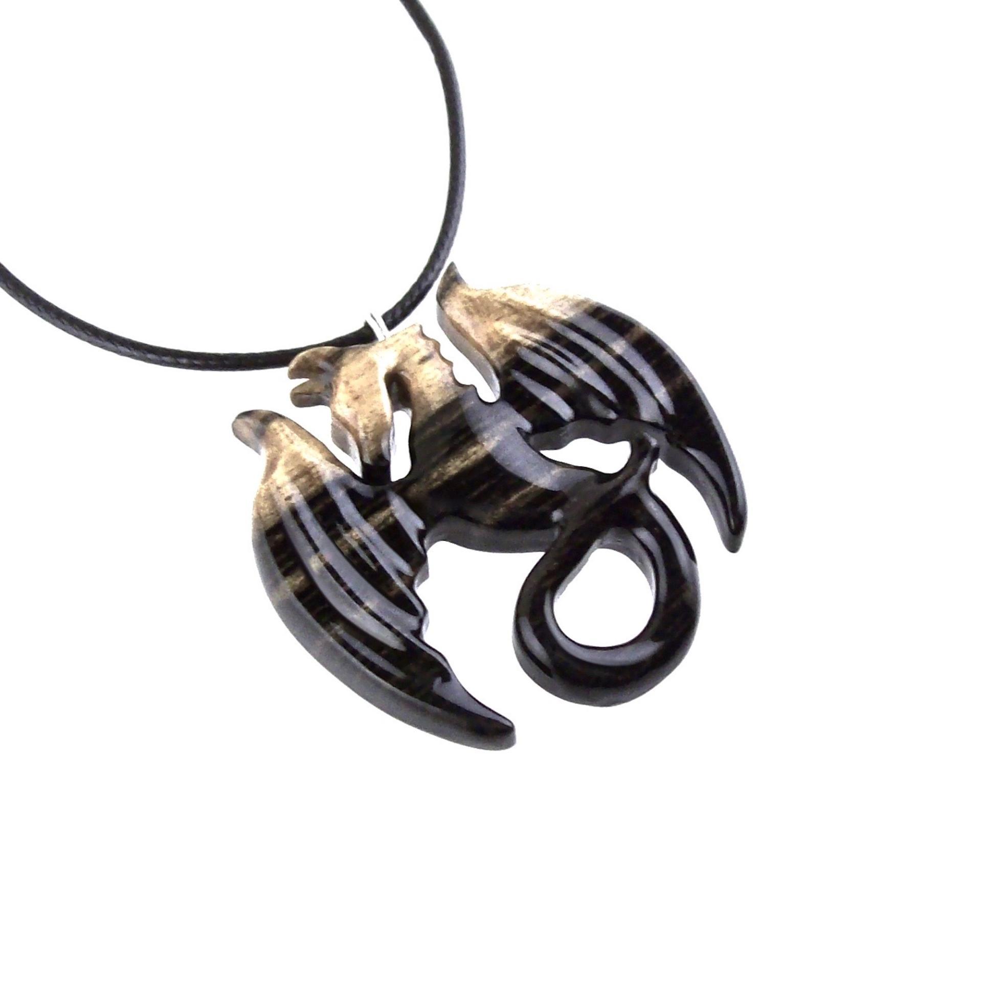 Dragon Necklace for Men Women, Hand Carved Wooden Dragon Pendant, Fantasy Wood Jewelry Gift for Her Him