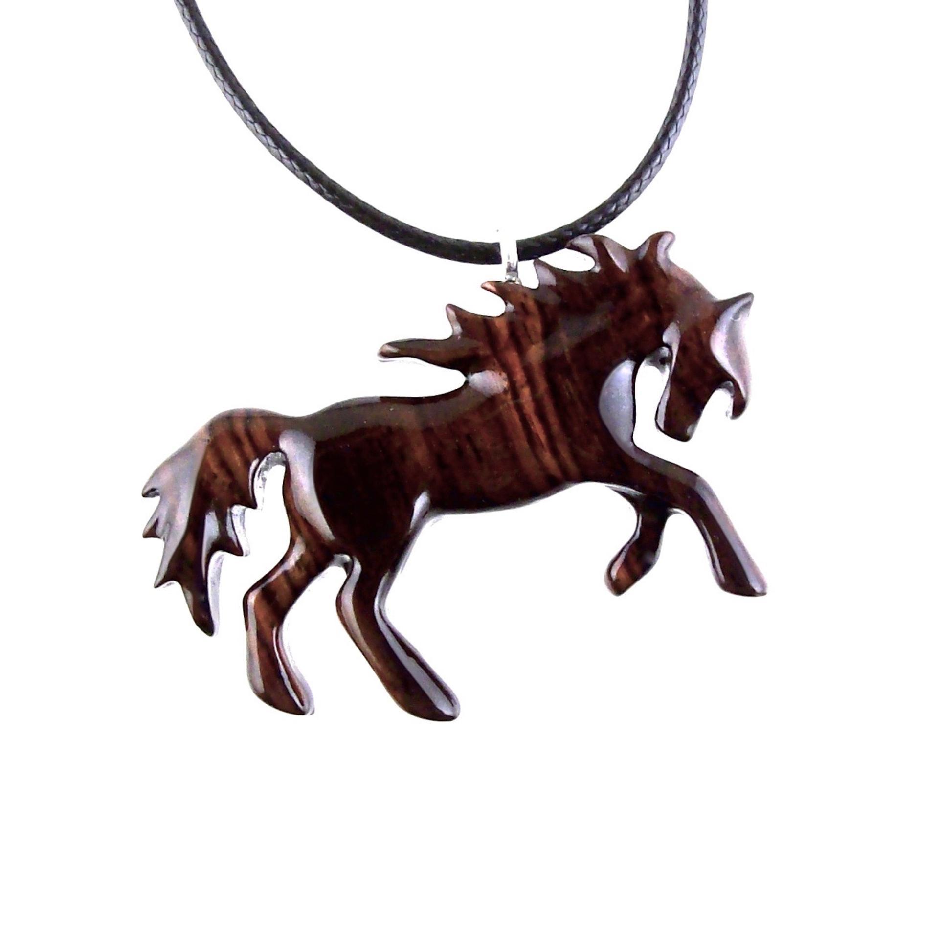 Horse Necklace, Hand Carved Wooden Horse Pendant, One of a Kind Handmade Animal Wood Jewelry
