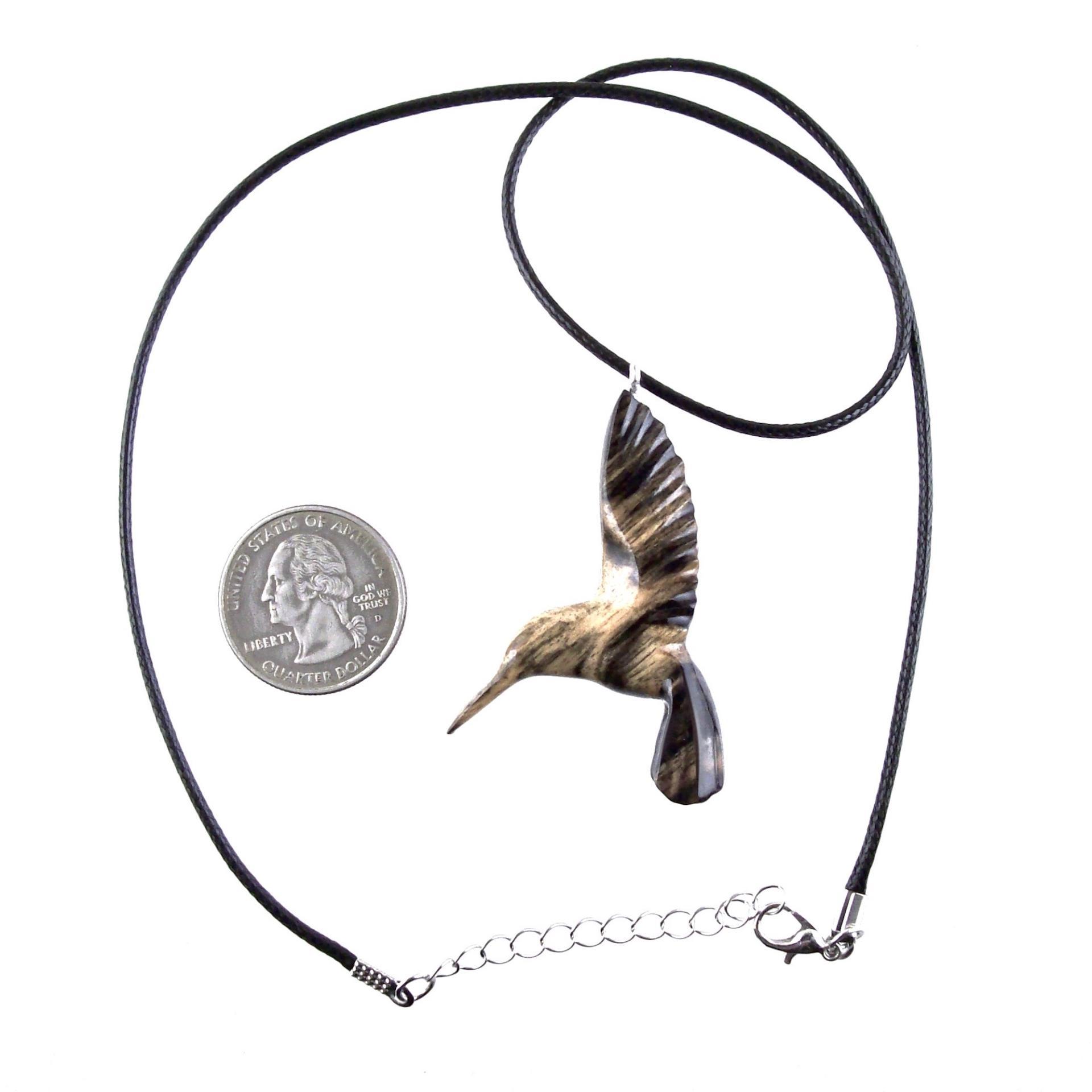 Hummingbird Necklace, Wooden Hummingbird Pendant, Hand Carved Wood Bird Jewelry, One of a Kind Handmade Gift for Her