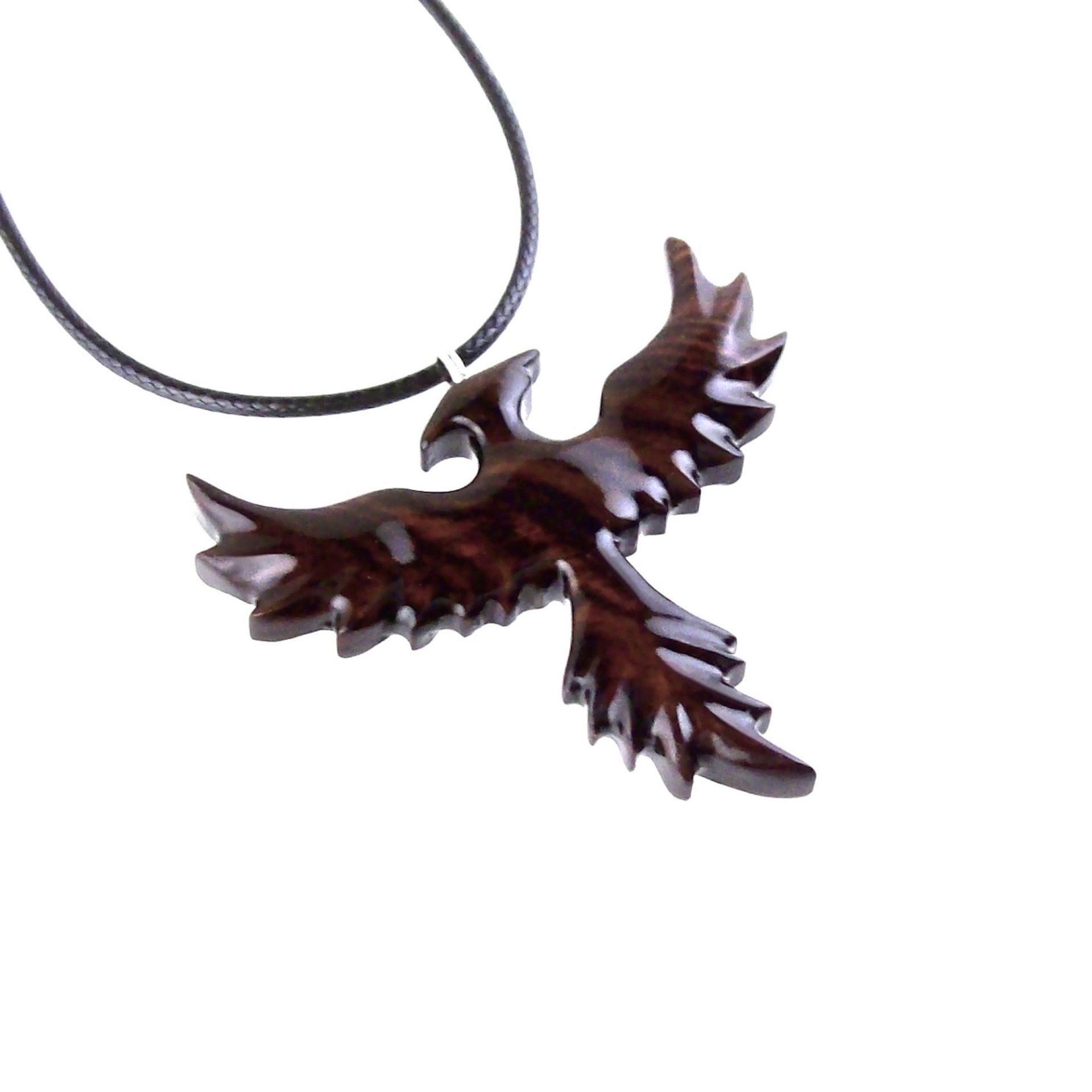 Hand Carved Phoenix Necklace, Wooden Rising Phoenix Pendant for Men or Women, Wood Firebird Necklace, Fantasy Inspirational Jewelry