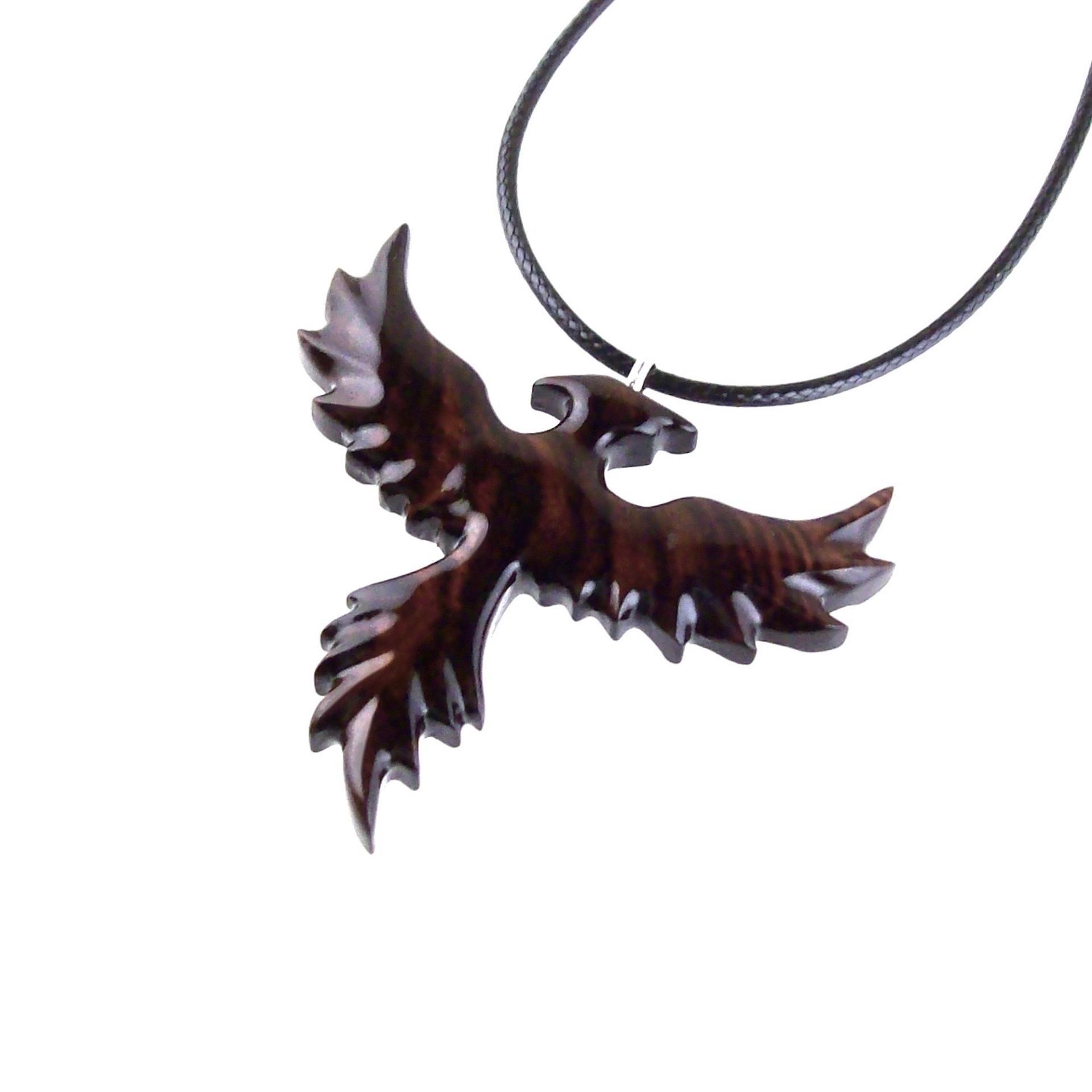 Hand Carved Phoenix Necklace, Wooden Rising Phoenix Pendant for Men or Women, Wood Firebird Necklace, Fantasy Inspirational Jewelry