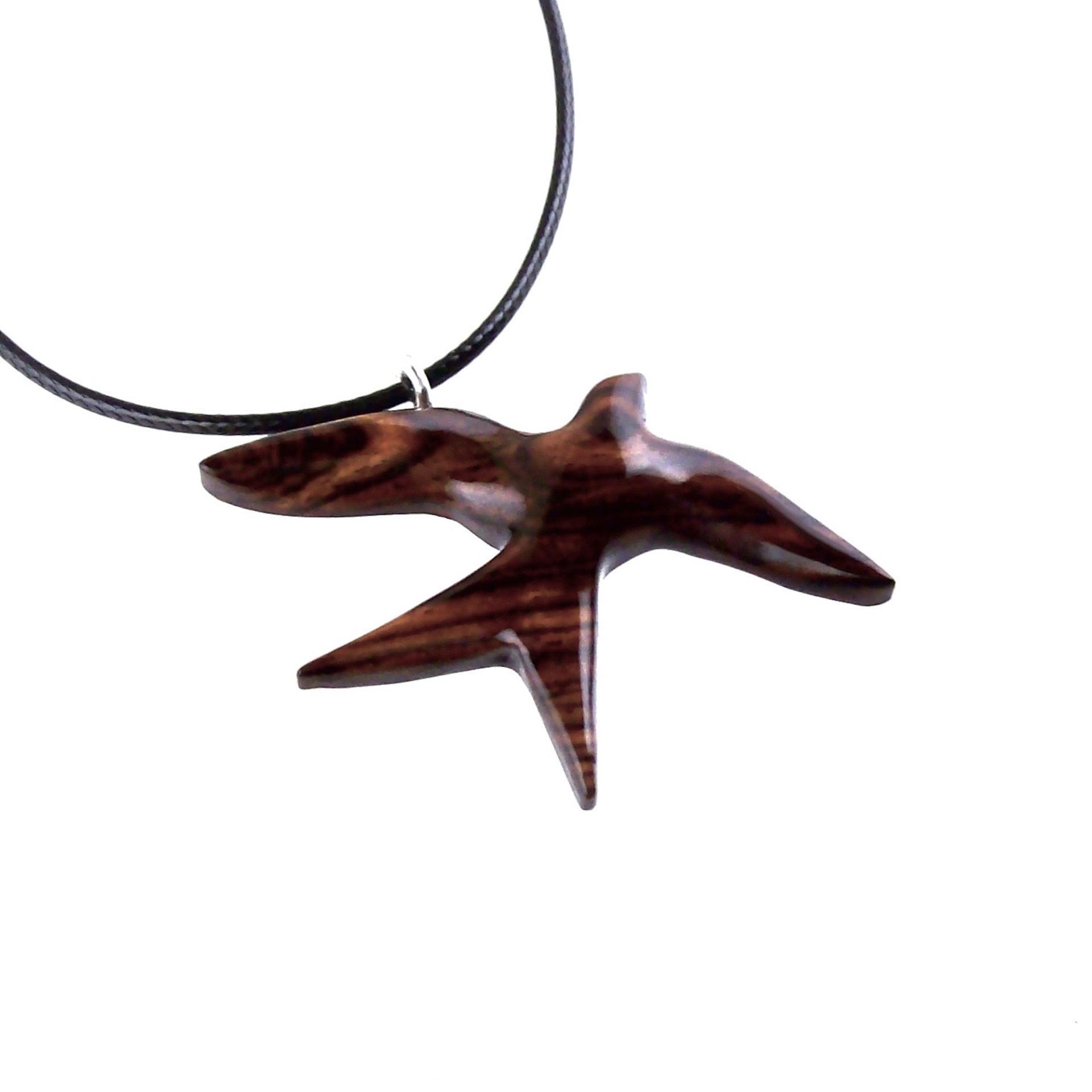 Hand Carved Swallow Necklace, Wooden Bird Pendant, Hope and Love Symbol 5th Anniversary Wood Jewelry Gift