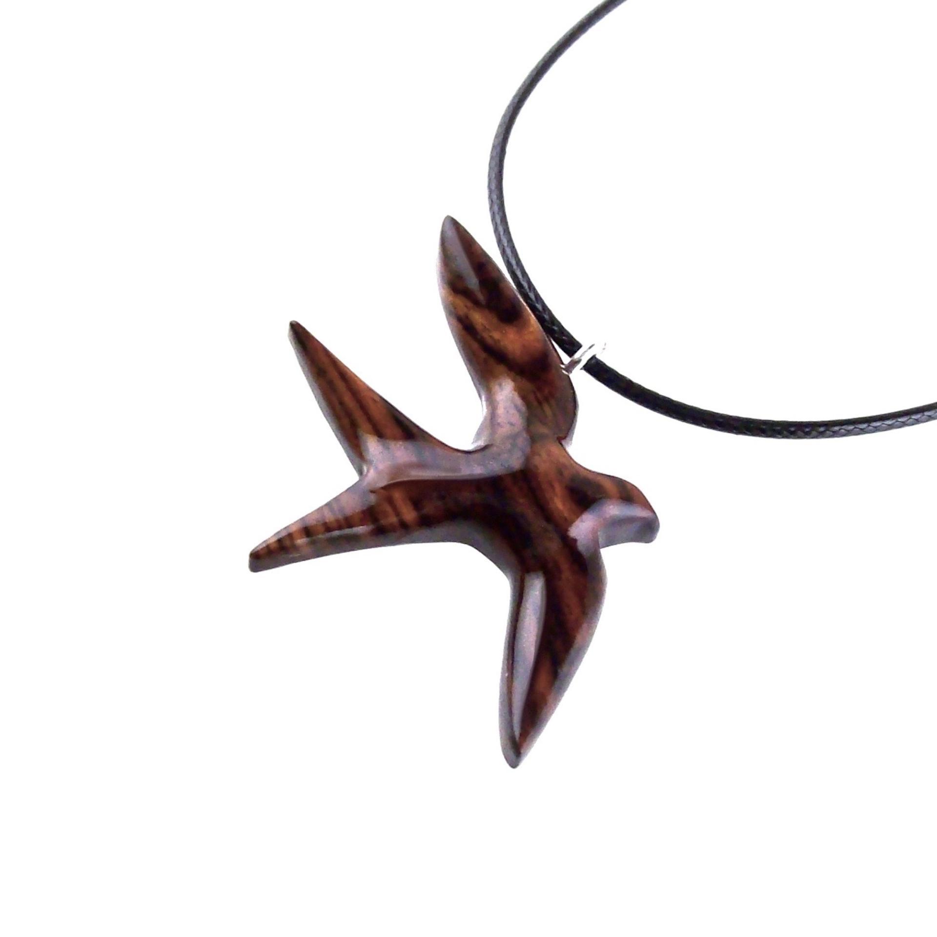 Hand Carved Swallow Necklace, Wooden Bird Pendant, Hope and Love Symbol 5th Anniversary Wood Jewelry Gift