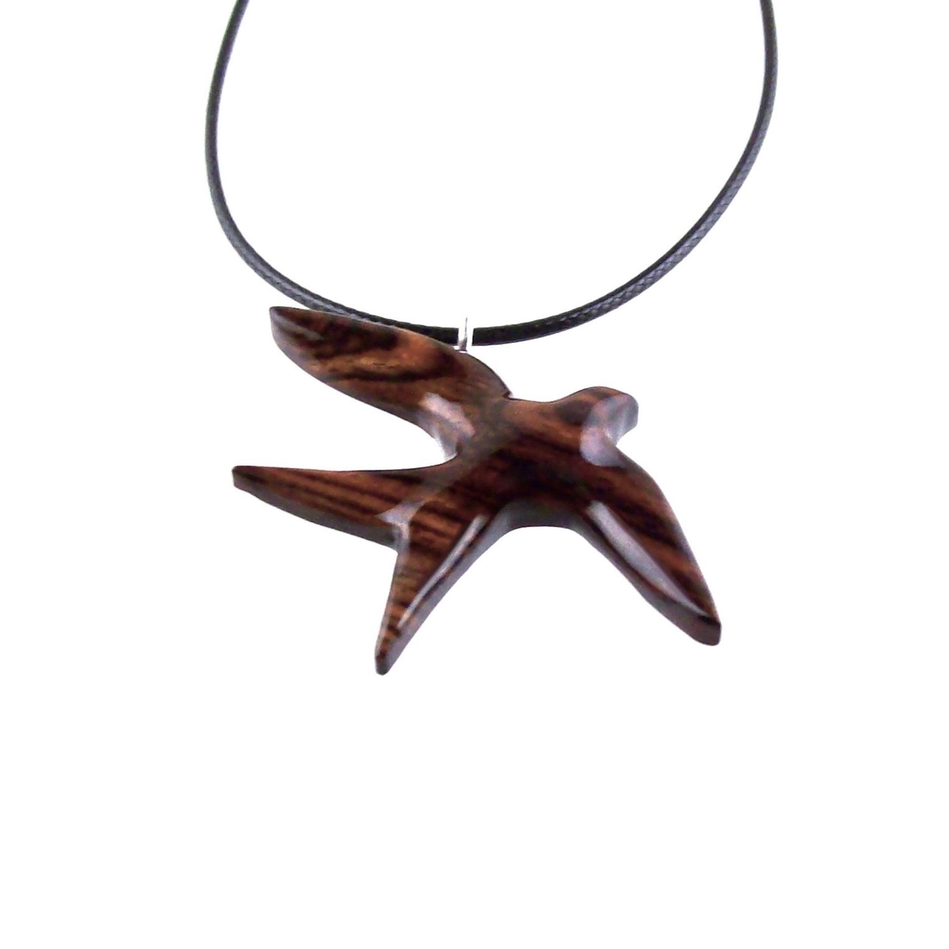 Hand Carved Swallow Necklace, Wooden Bird Pendant, Hope and Love Symbol 5th Anniversary Wood Jewelry Gift