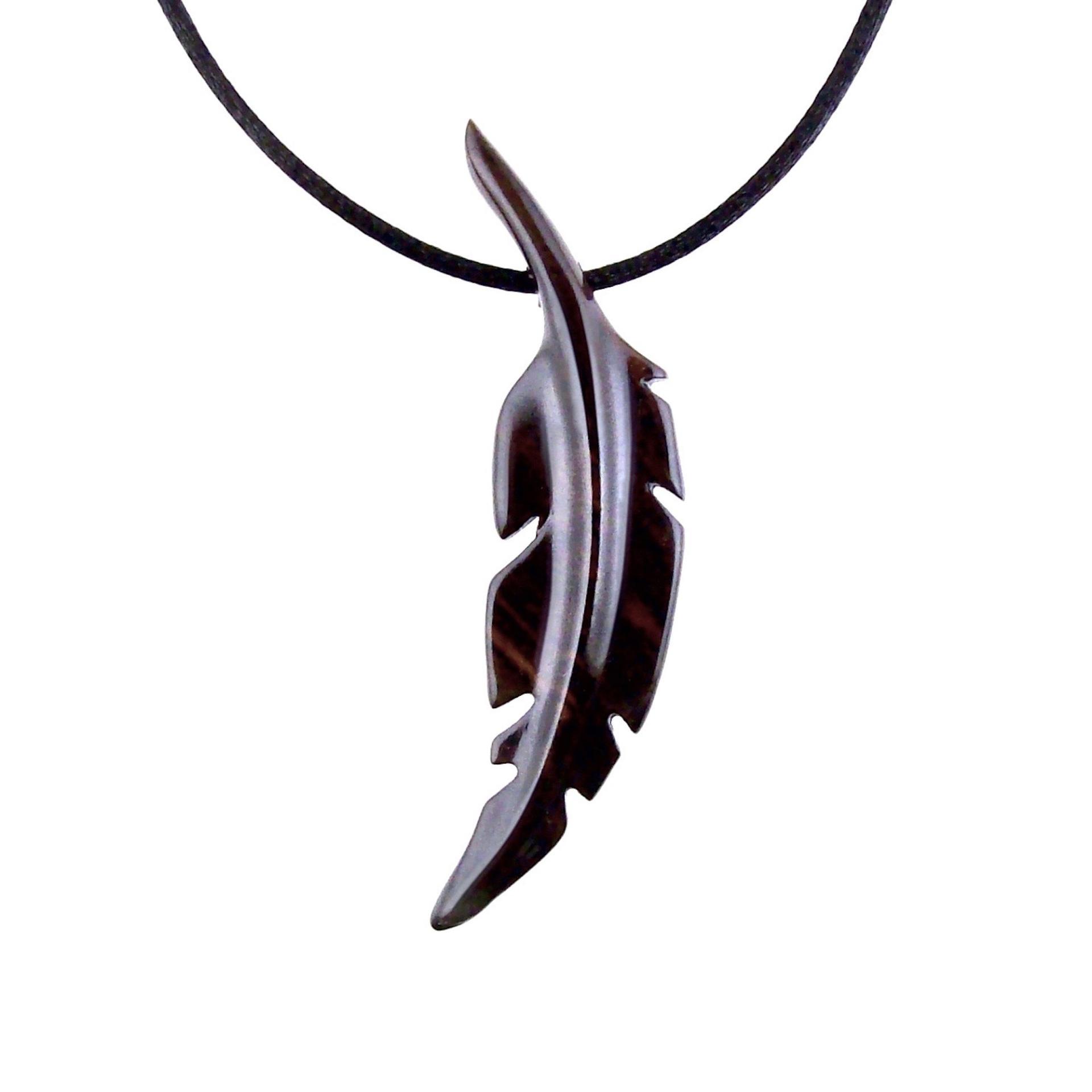 Hand Carved Feather Necklace, Wooden Feather Pendant, Mens Wood Necklace, Tribal Jewelry, One of a Kind Gift for Him