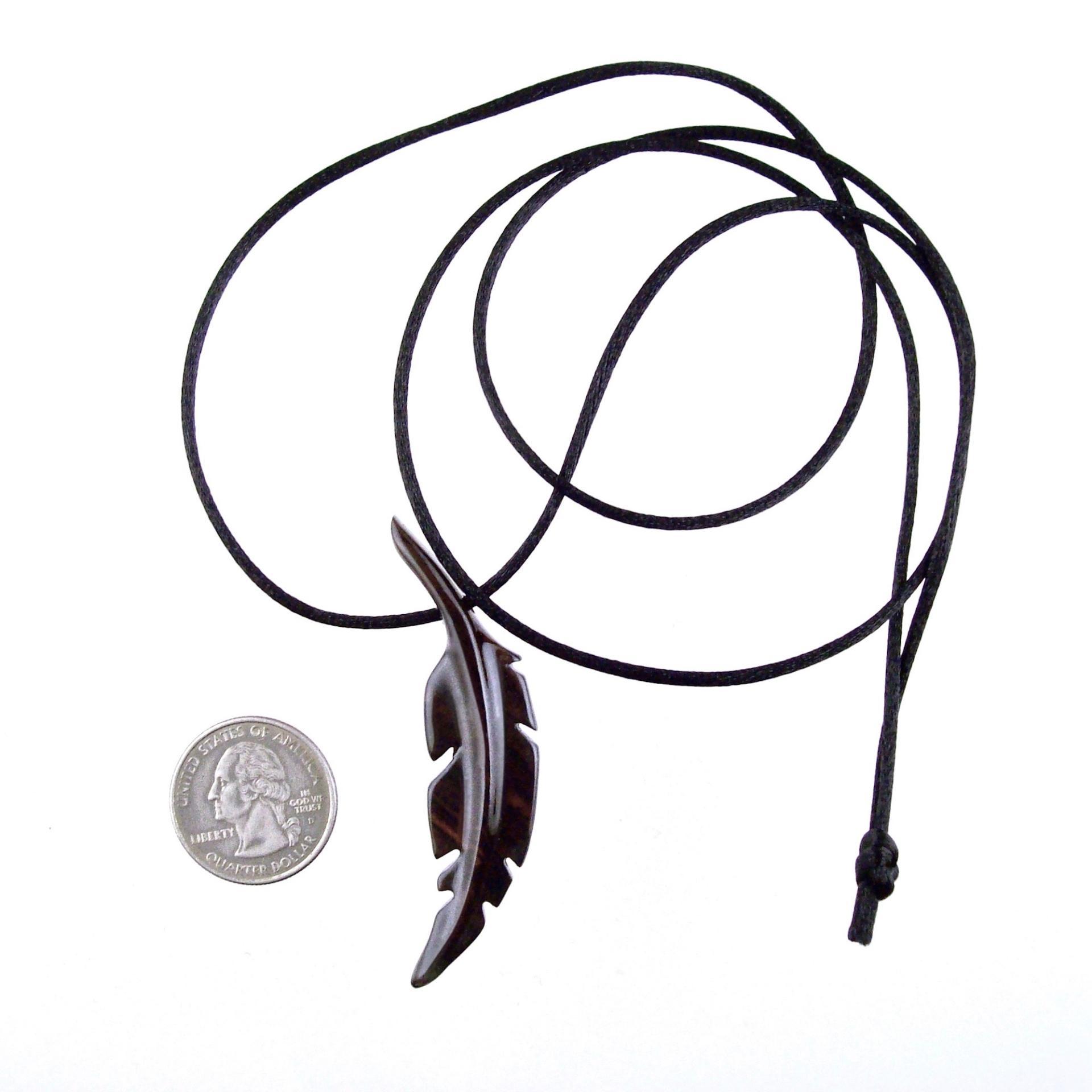 Hand Carved Feather Necklace, Wooden Feather Pendant, Mens Wood Necklace, Tribal Jewelry, One of a Kind Gift for Him