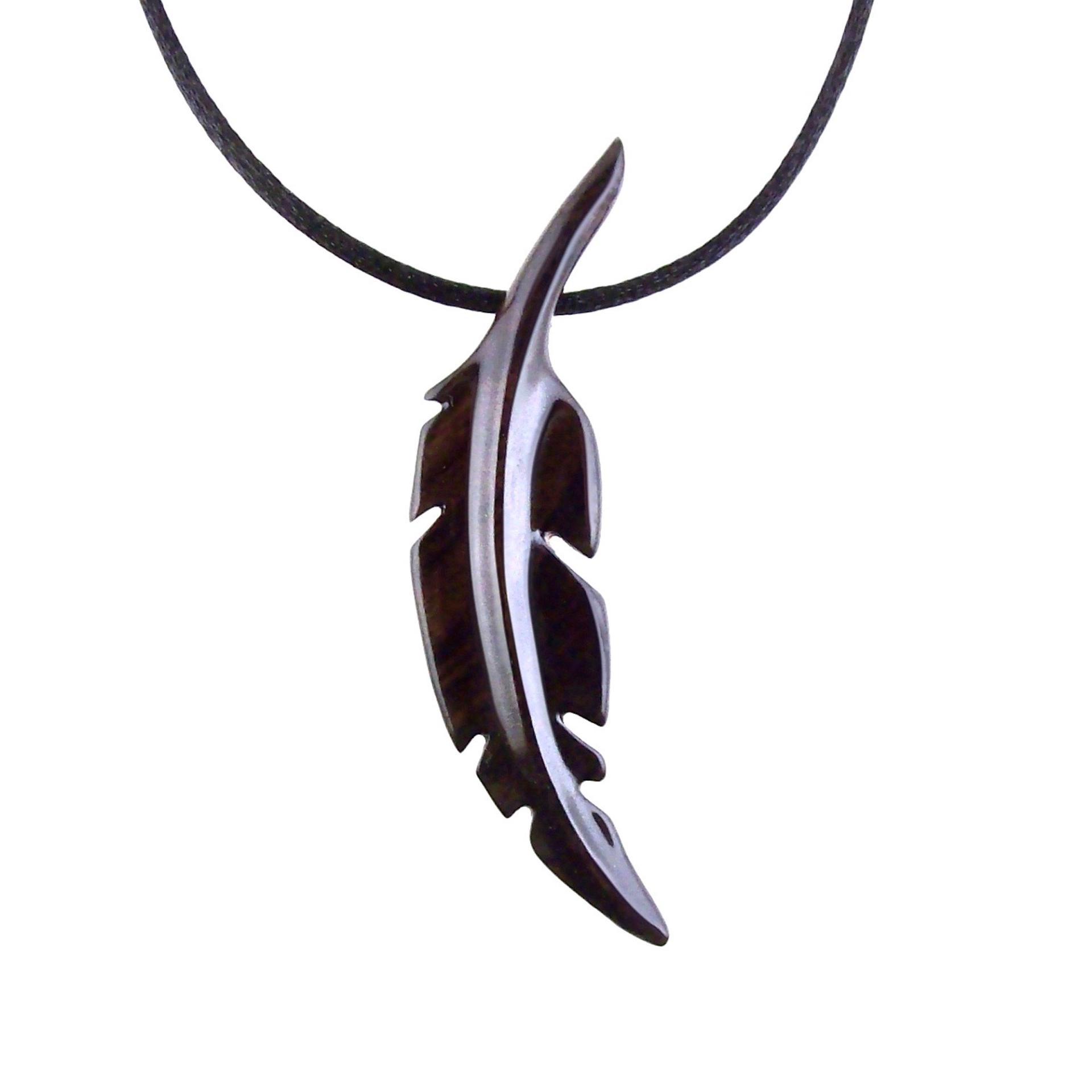 Hand Carved Feather Necklace, Wooden Feather Pendant, Mens Wood Necklace, Tribal Jewelry, One of a Kind Gift for Him