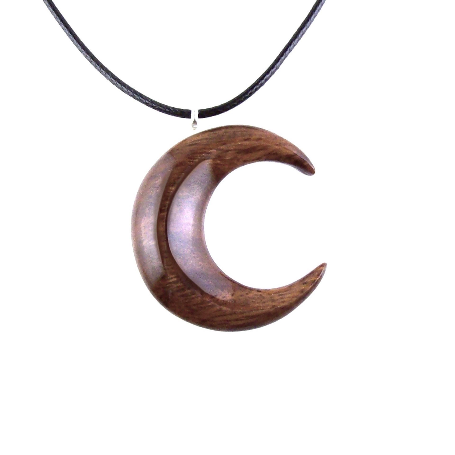 Crescent Moon Necklace, Hand Carved Wooden Moon Pendant, Wood Celestial Necklace, One of a Kind Lunar Jewelry