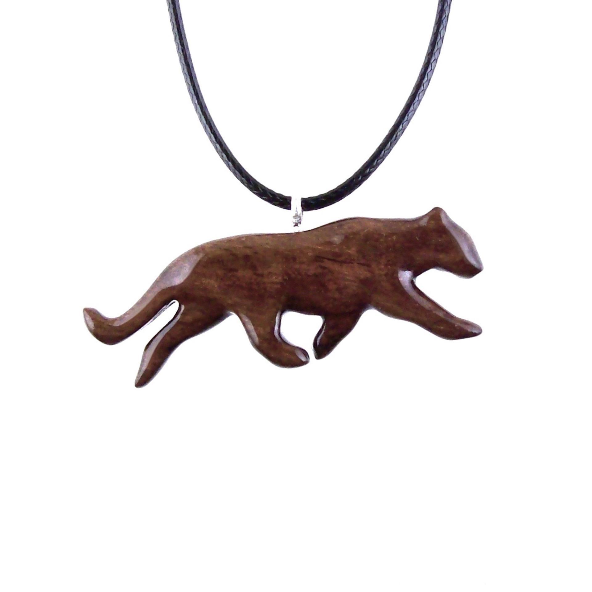 Jaguar Pendant, Hand Carved Wooden Panther Necklace, Cougar, Mountain Lion, Animal Jewelry for Men or Women, Gift for Him Her