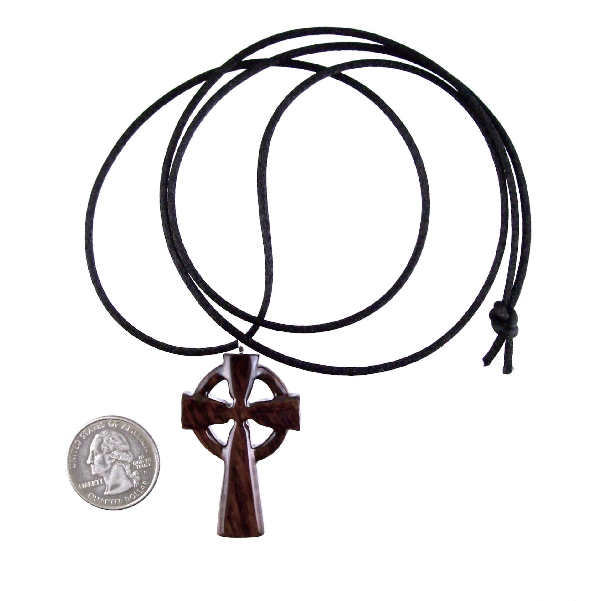 Wooden Celtic Cross Pendant, Hand Carved Celtic Cross Necklace, Wood Cross Necklace Gift for Him, Irish Christian Jewelry