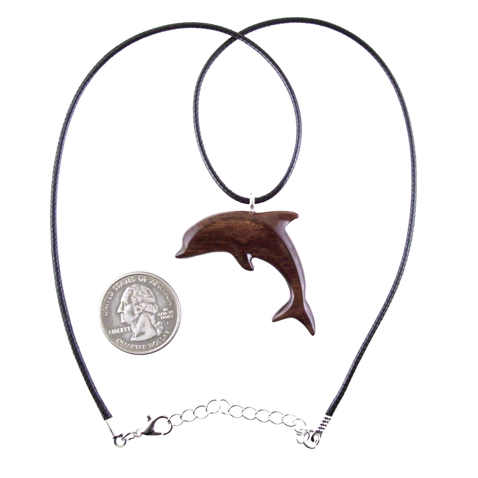 Hand Carved Dolphin Necklace, Wooden Dolphin Pendant for Men Women, Sea Animal Wood Jewelry, Nautical Gift for Him Her