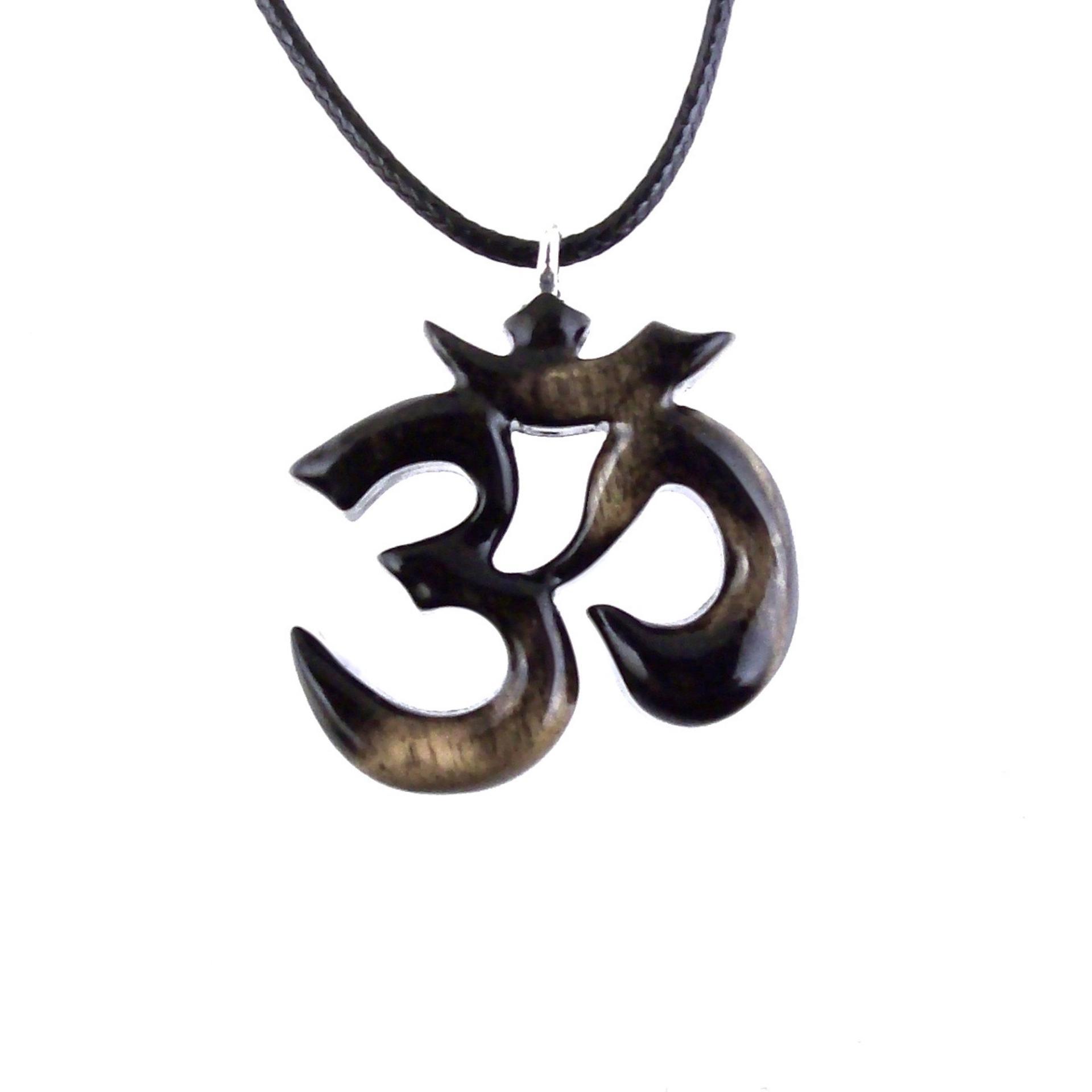 Hand Carved Om Pendant for Men or Women, Wooden Ohm Necklace, Yoga Gift Aum Wood Jewelry