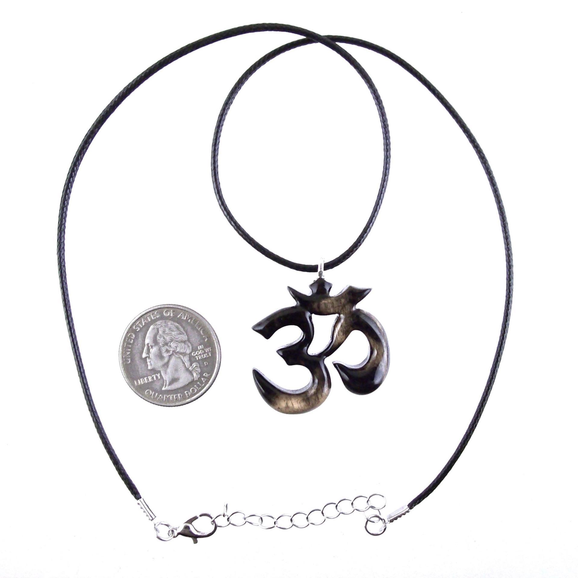 Hand Carved Om Pendant for Men or Women, Wooden Ohm Necklace, Yoga Gift Aum Wood Jewelry
