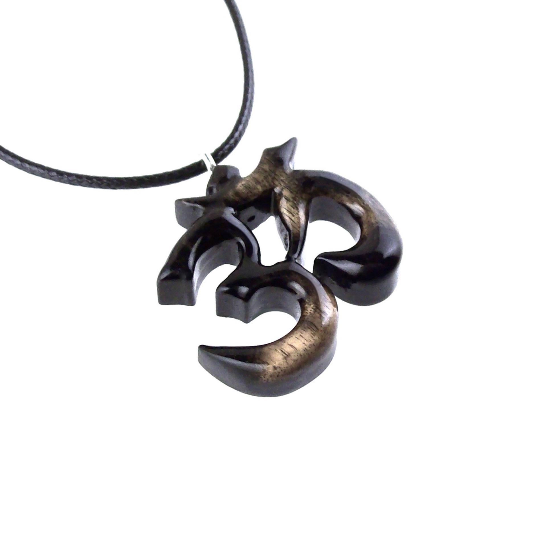 Hand Carved Om Pendant for Men or Women, Wooden Ohm Necklace, Yoga Gift Aum Wood Jewelry