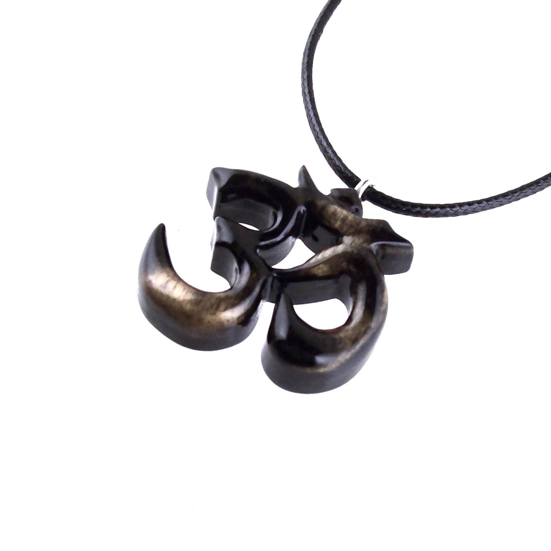 Hand Carved Om Pendant for Men or Women, Wooden Ohm Necklace, Yoga Gift Aum Wood Jewelry