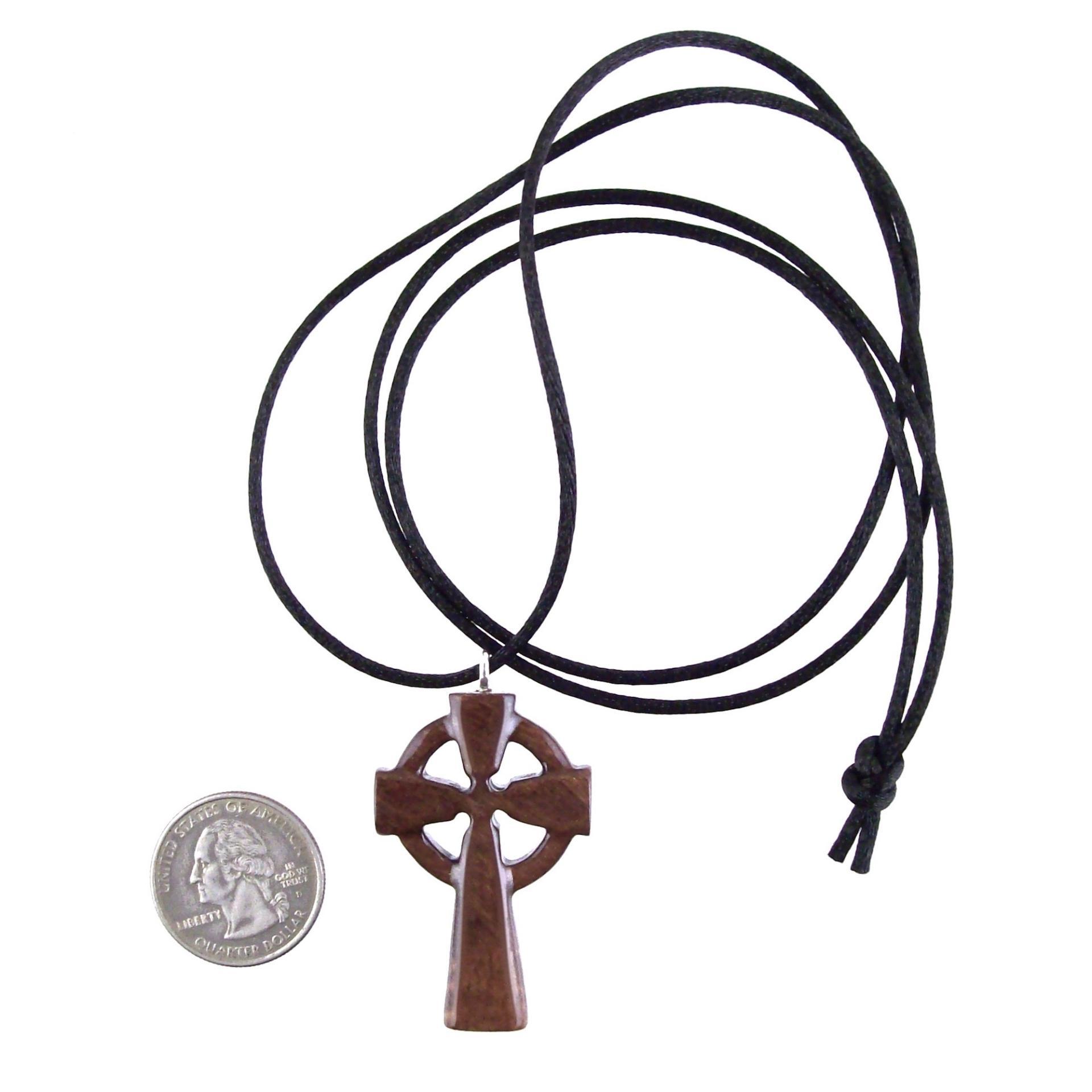 Wooden Celtic Cross Pendant, Wood Celtic Cross Necklace, Hand Carved Irish Christian Jewelry for Men
