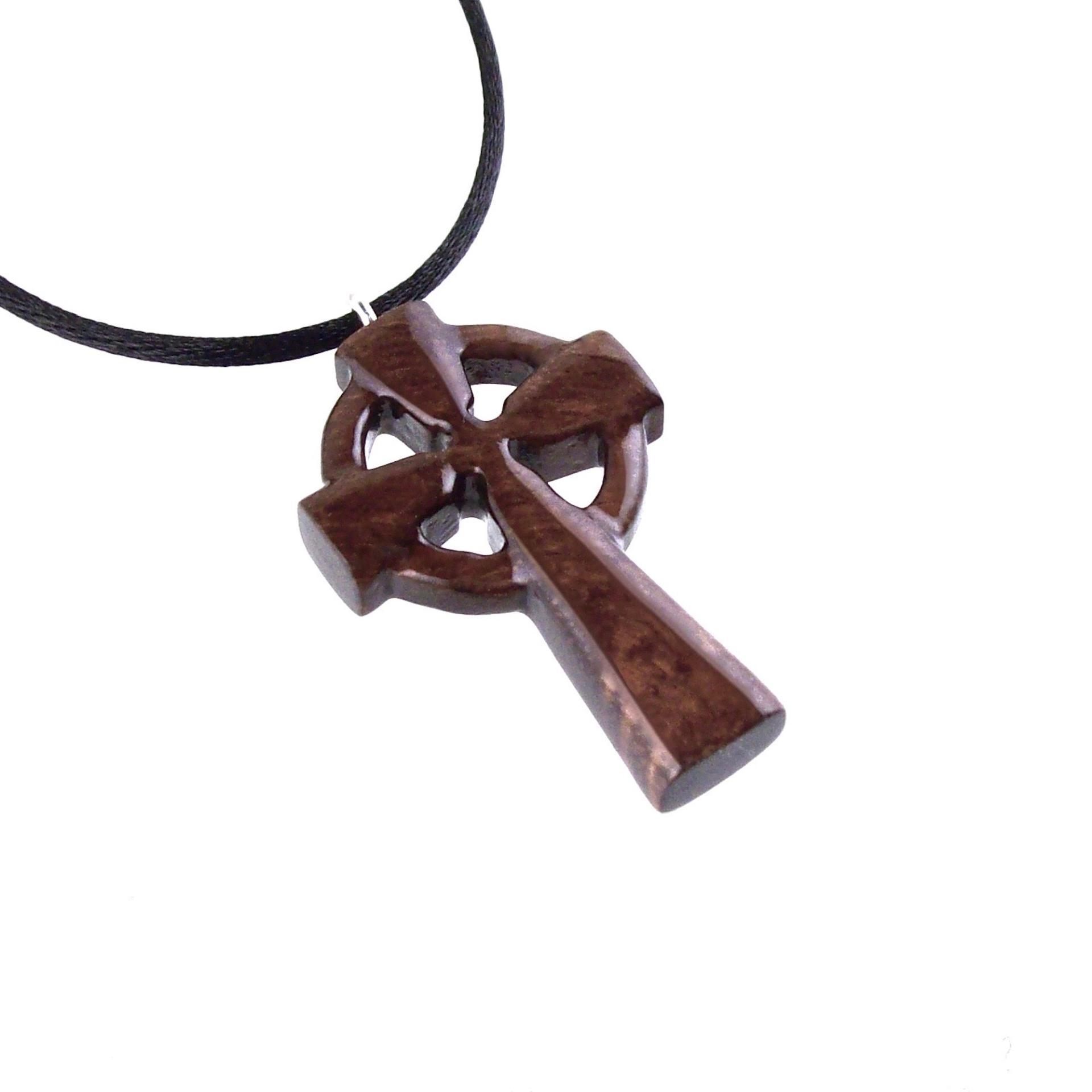 Wooden Celtic Cross Pendant, Wood Celtic Cross Necklace, Hand Carved Irish Christian Jewelry for Men
