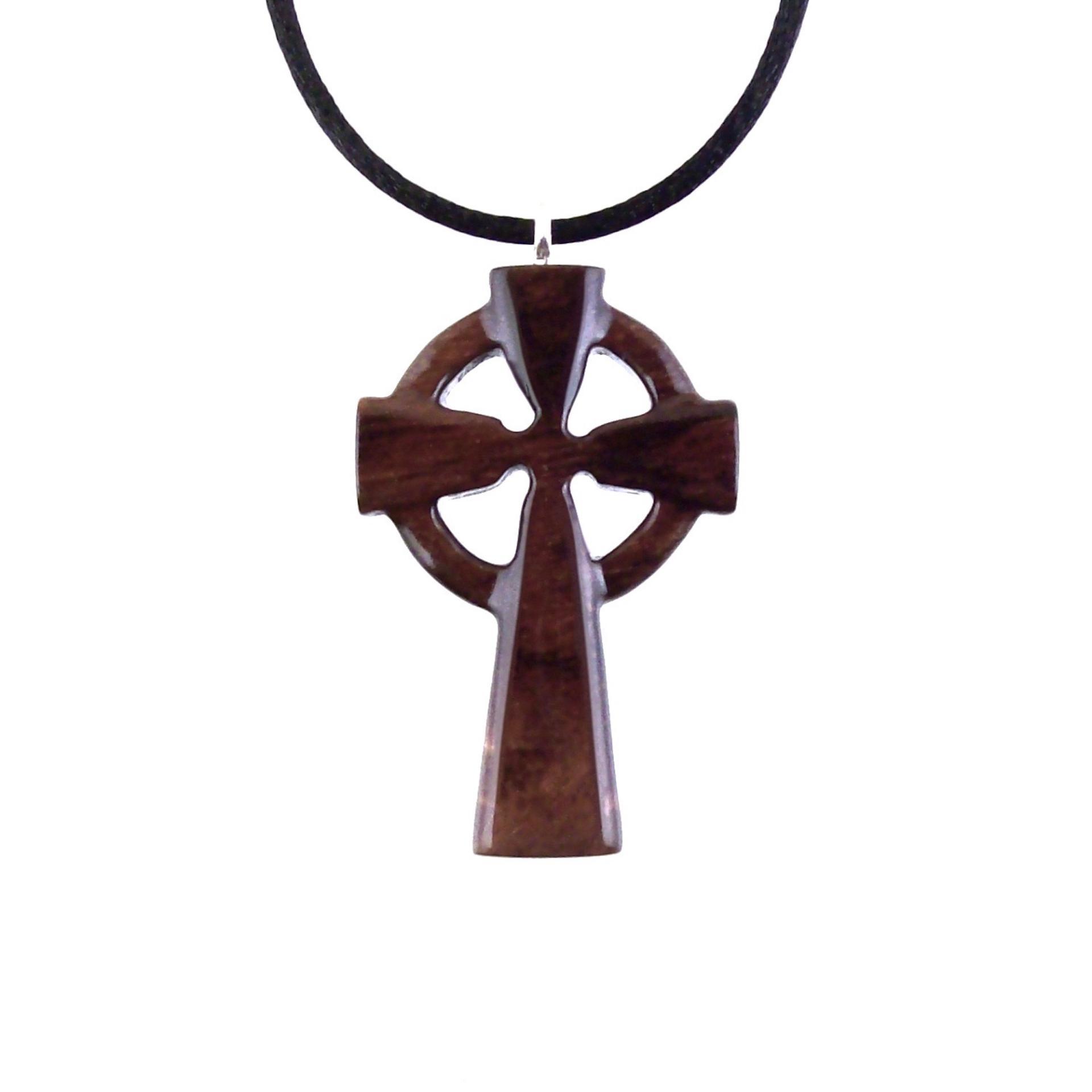 Wooden Celtic Cross Pendant, Wood Celtic Cross Necklace, Hand Carved Irish Christian Jewelry for Men