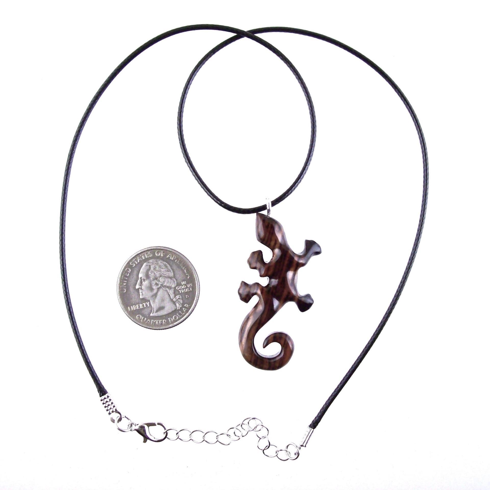 Wooden Lizard Pendant, Hand Carved Gecko Necklace, Salamander Charm, Reptile Wood Jewelry for Men or Women