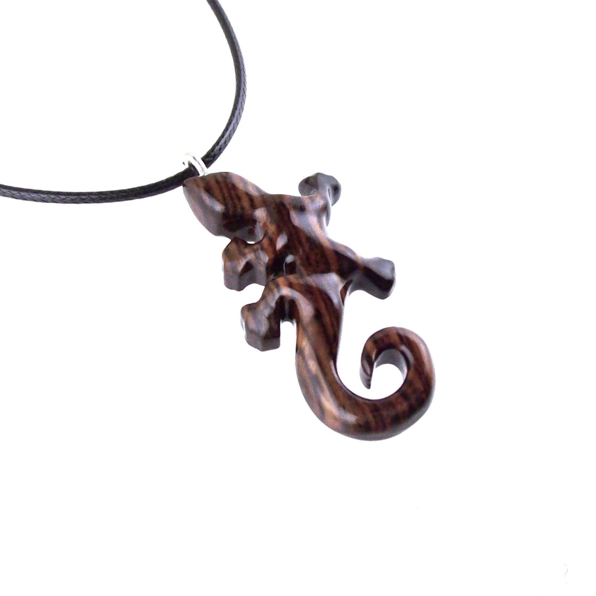 Wooden Lizard Pendant, Hand Carved Gecko Necklace, Salamander Charm, Reptile Wood Jewelry for Men or Women