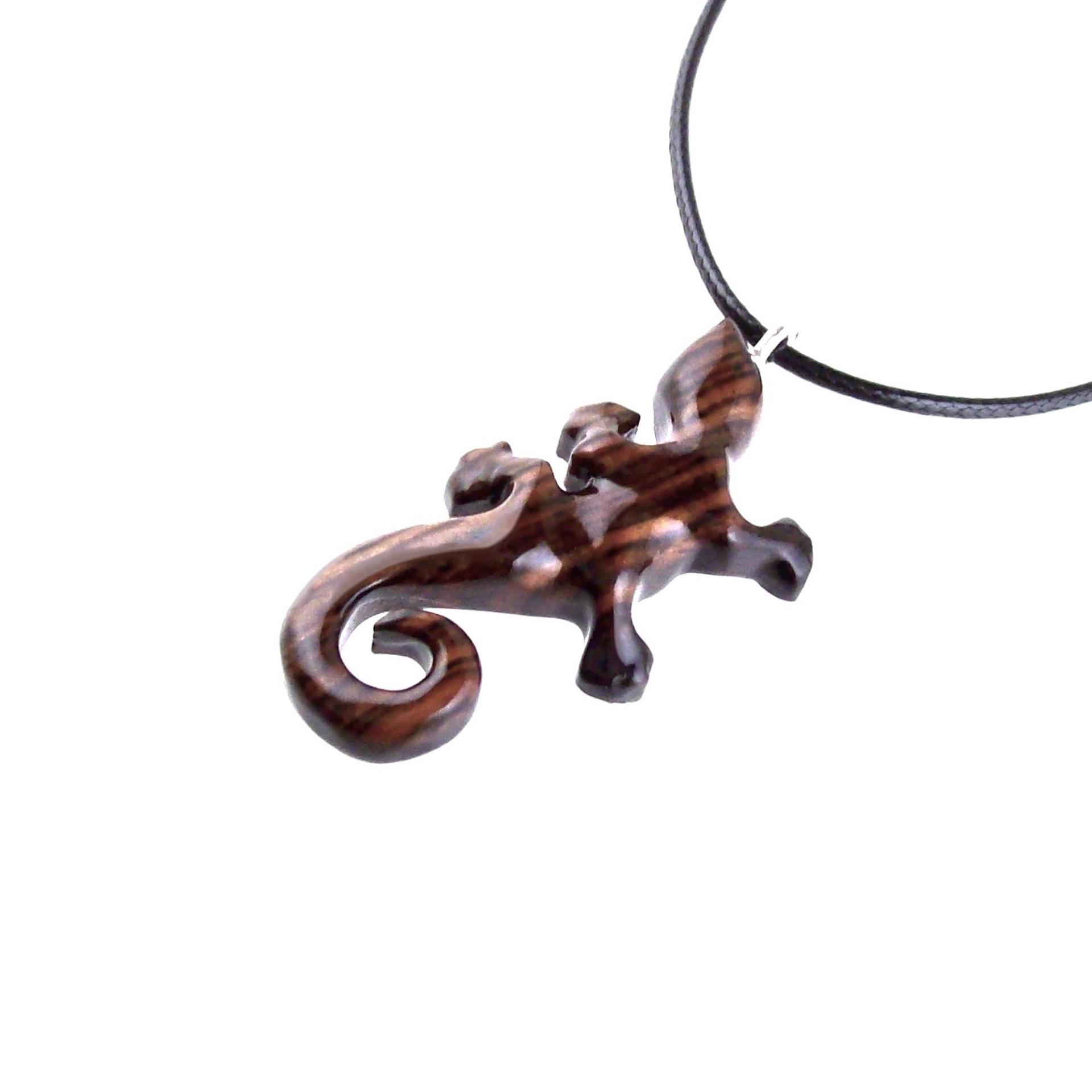 Wooden Lizard Pendant, Hand Carved Gecko Necklace, Salamander Charm, Reptile Wood Jewelry for Men or Women