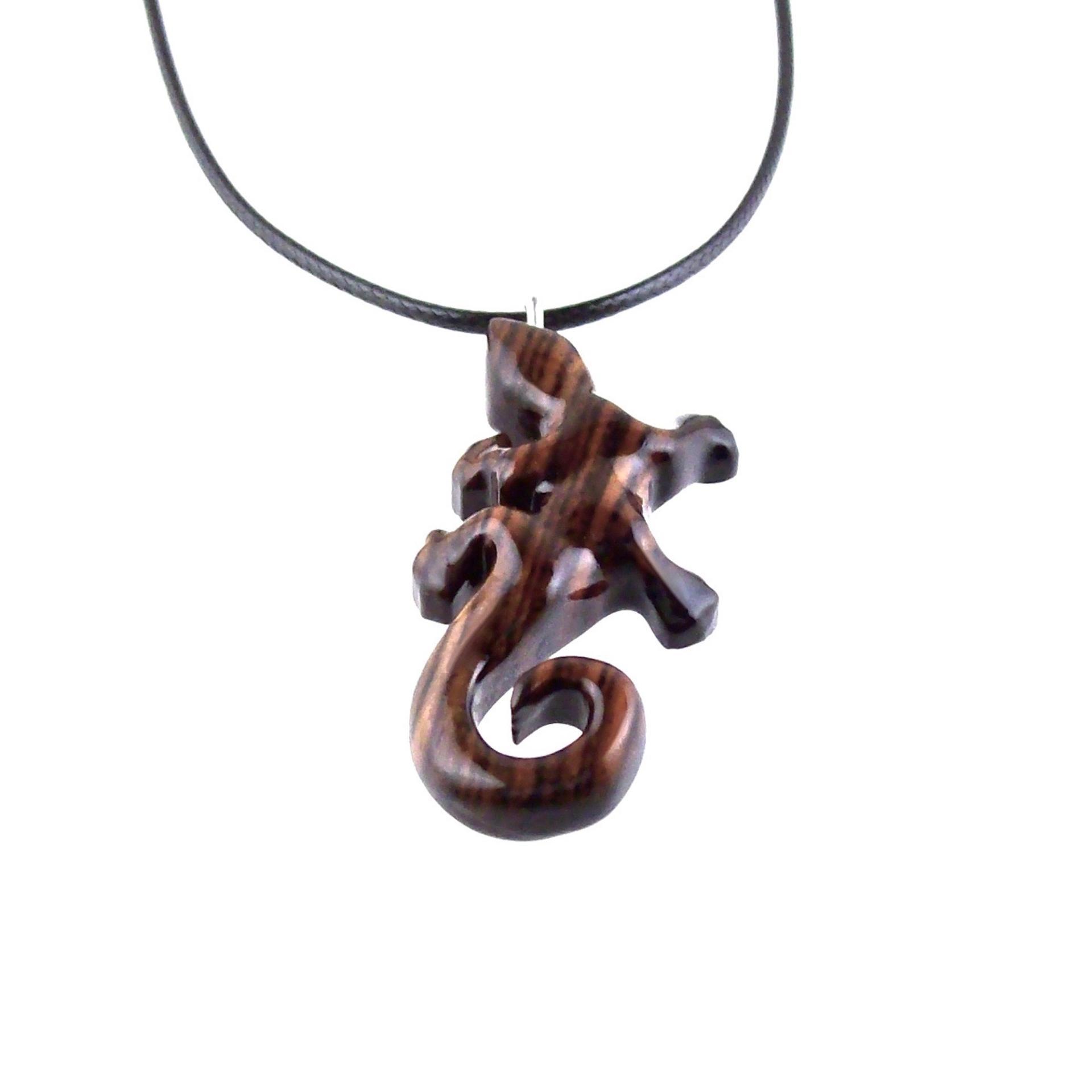 Wooden Lizard Pendant, Hand Carved Gecko Necklace, Salamander Charm, Reptile Wood Jewelry for Men or Women
