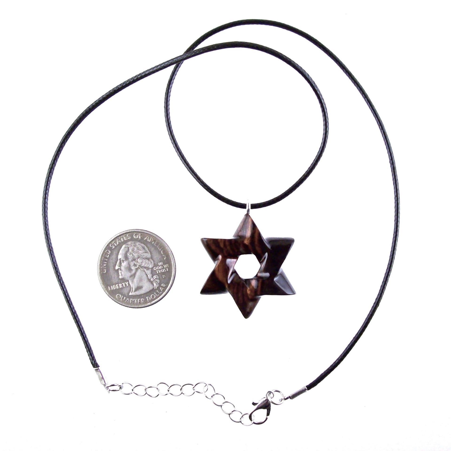 Star of David Pendant, Hand Carved Wooden Jewish Star Necklace for Men or Women, Wood Jewelry