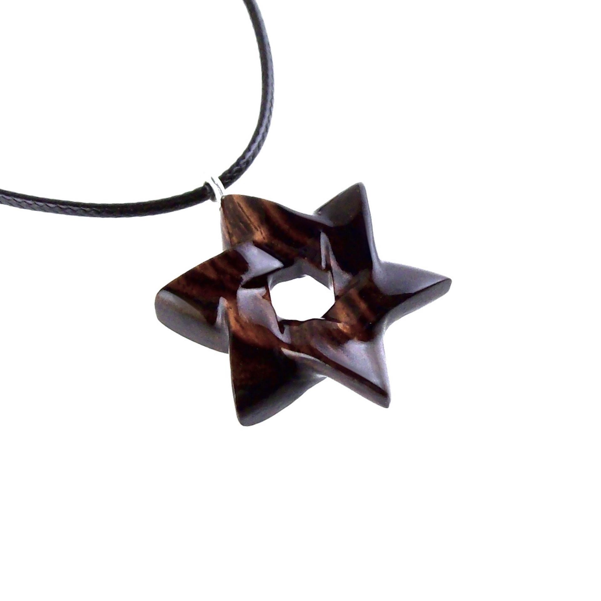 Star of David Pendant, Hand Carved Wooden Jewish Star Necklace for Men or Women, Wood Jewelry