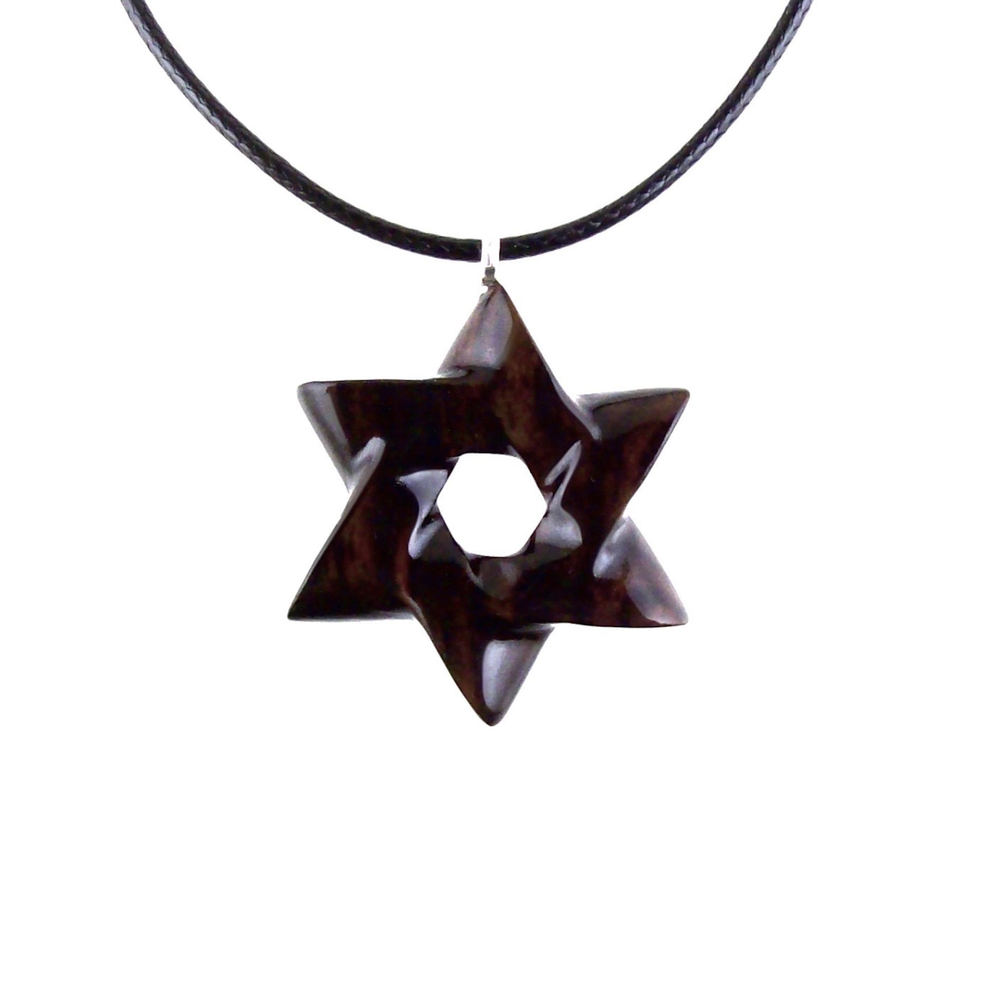 Star of David Pendant, Hand Carved Wooden Jewish Star Necklace for Men or Women, Wood Jewelry