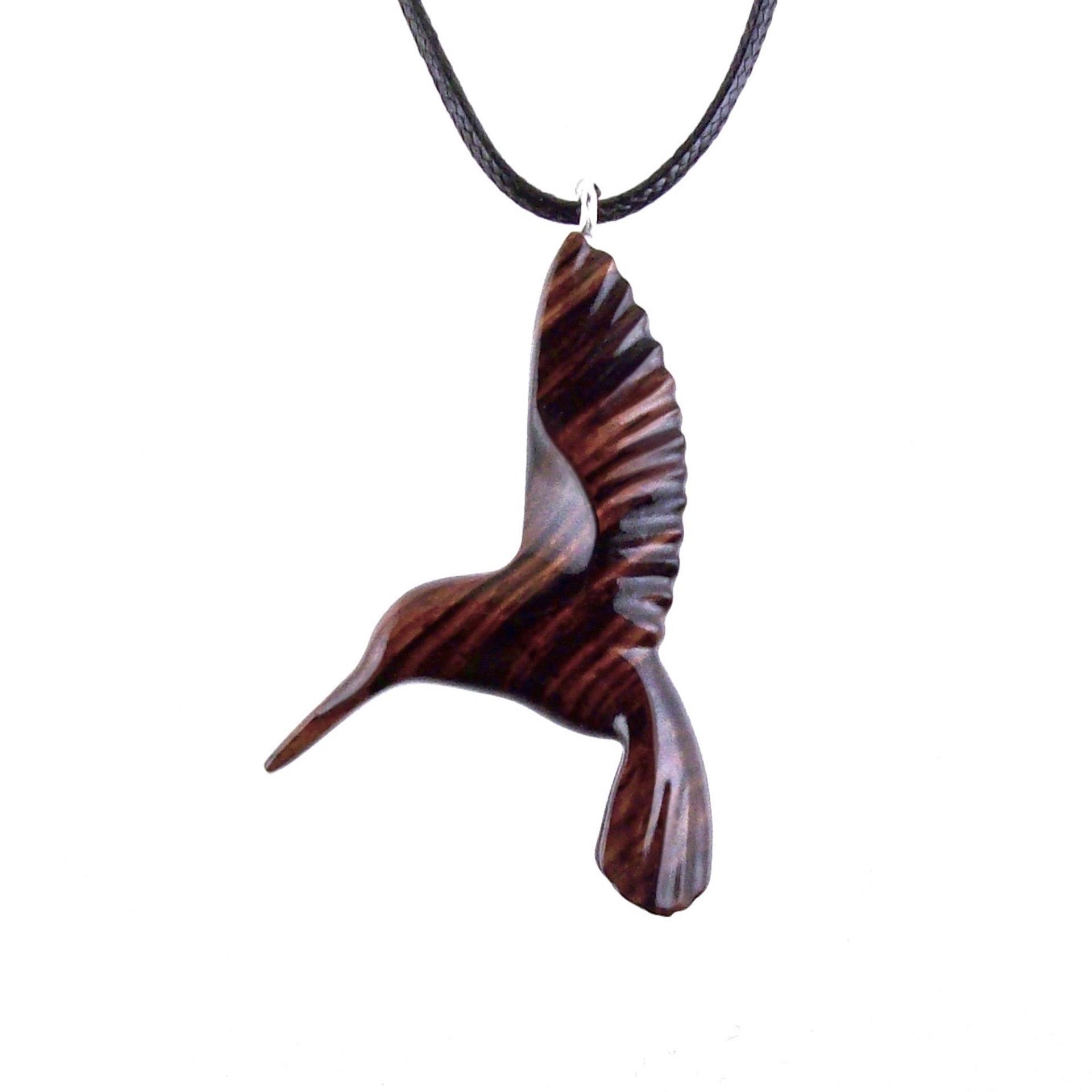 Hand Carved Wooden Hummingbird Pendant, Hummingbird Necklace, Wood Bird Jewelry, One of a Kind Gift for Her