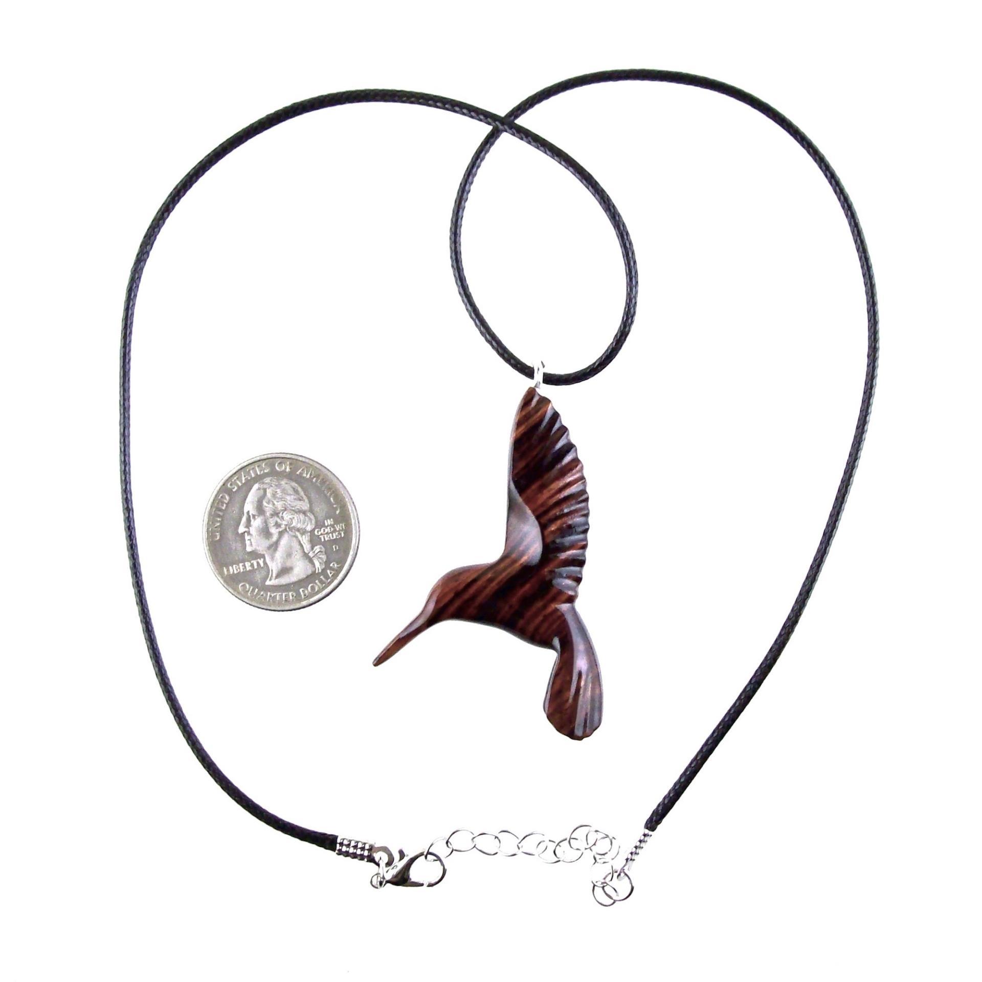 Hand Carved Wooden Hummingbird Pendant, Hummingbird Necklace, Wood Bird Jewelry, One of a Kind Gift for Her