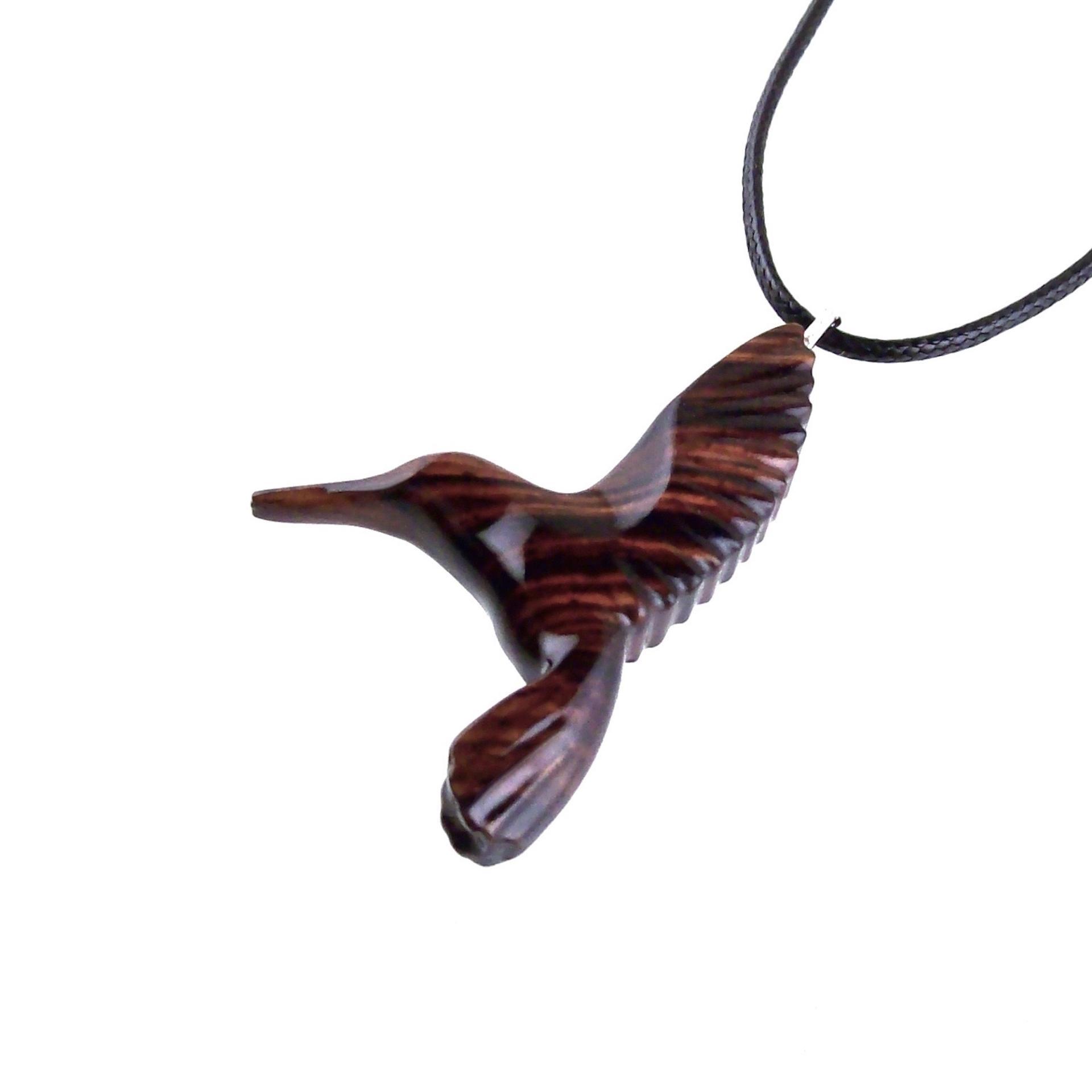 Hand Carved Wooden Hummingbird Pendant, Hummingbird Necklace, Wood Bird Jewelry, One of a Kind Gift for Her