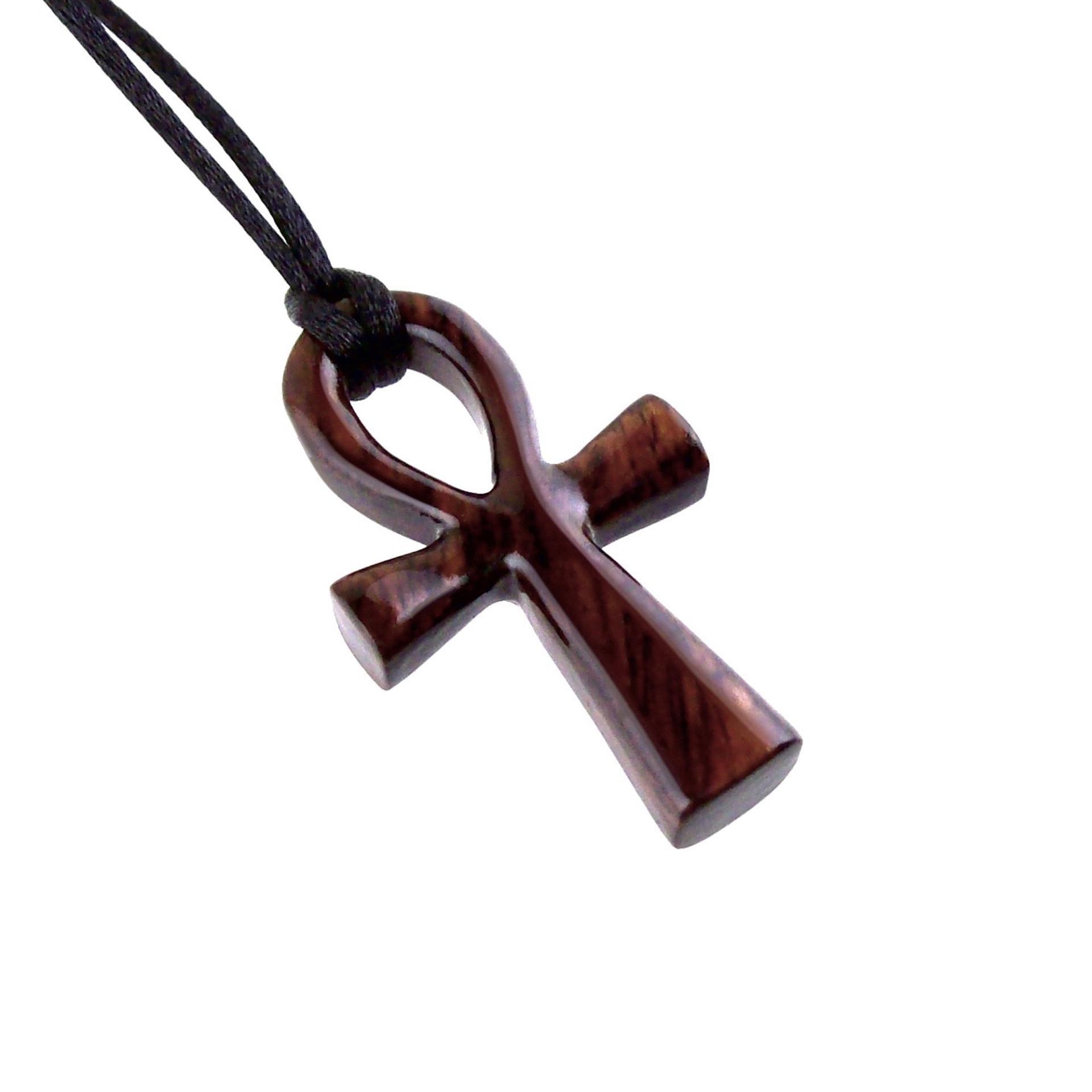 Wooden Ankh Pendant, Hand Carved Egyptian Ankh Cross Necklace for Men or Women, African Wood Jewelry Gift for Him Her