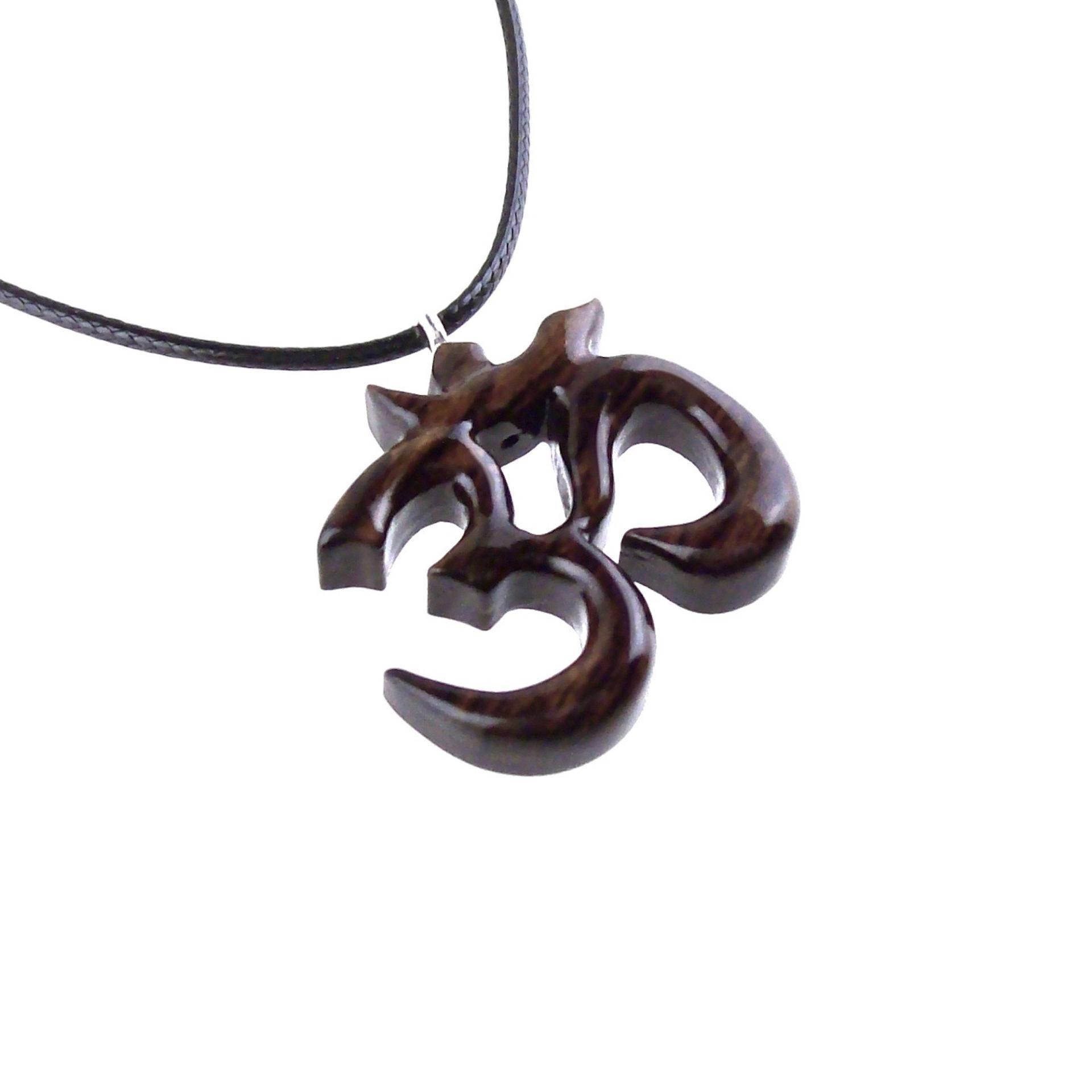 Hand Carved Om Necklace, Wooden Ohm Pendant, Yoga Wood Jewelry Gift for Men Women