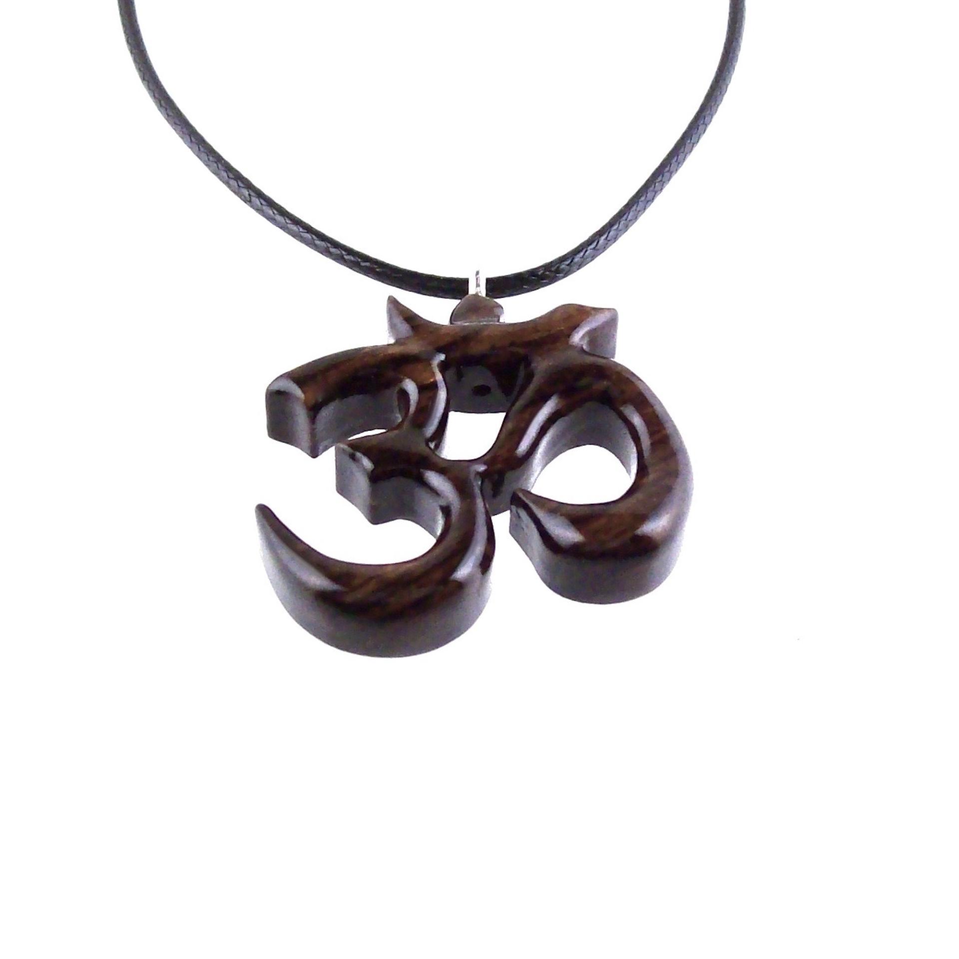 Hand Carved Om Necklace, Wooden Ohm Pendant, Yoga Wood Jewelry Gift for Men Women