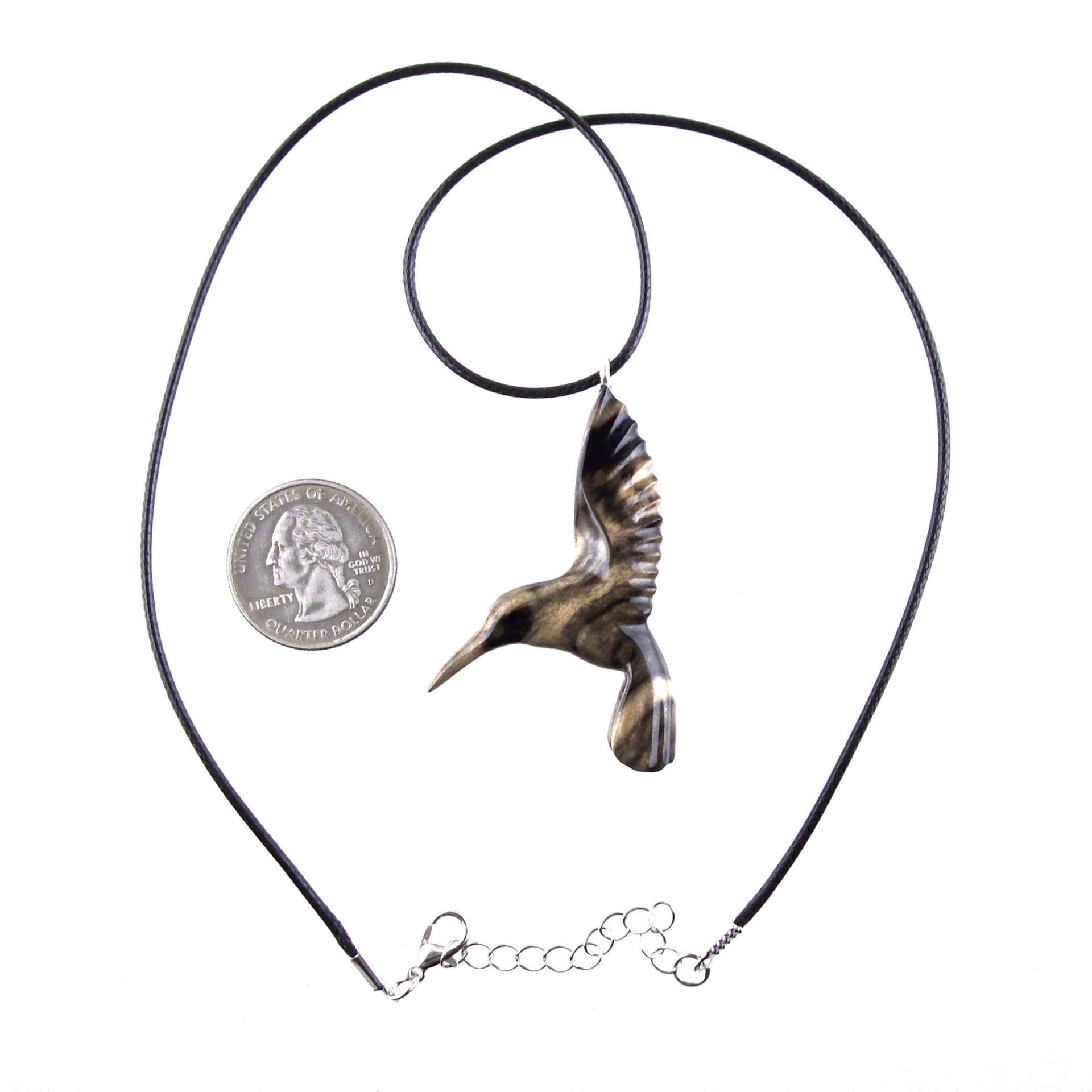 Hummingbird Necklace, Wooden Hummingbird Pendant, Hand Carved Wood Bird Jewelry, One of a Kind Handmade Gift for Her