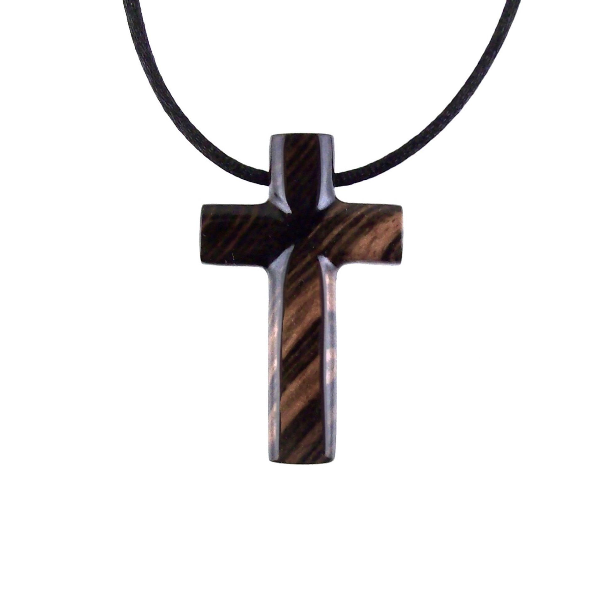 Hand Carved Wood Cross Necklace, Wooden Cross Pendant, Christian Jewelry for Men in Black with Brown Streaks