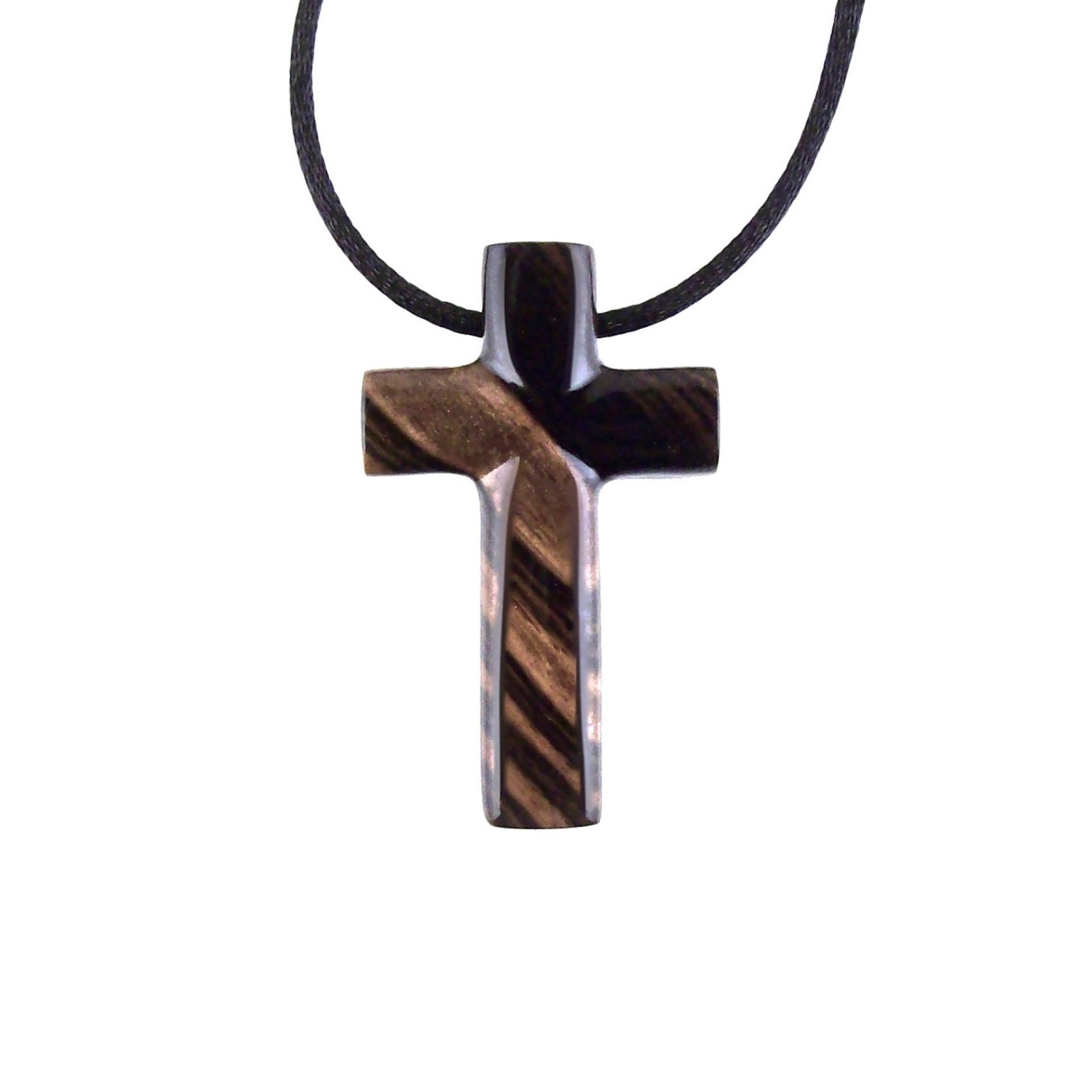 Hand Carved Wood Cross Necklace, Wooden Cross Pendant, Christian Jewelry for Men in Black with Brown Streaks