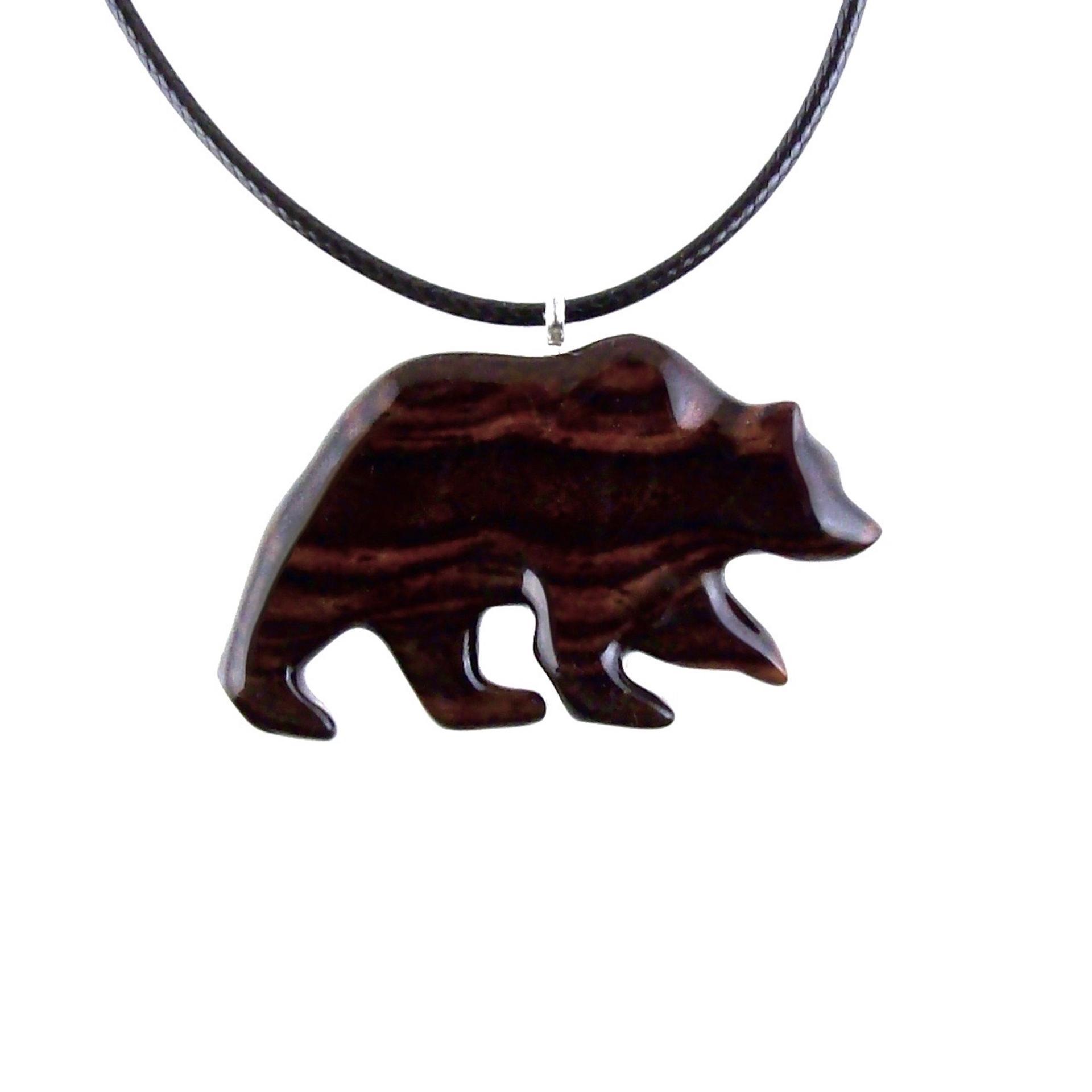 Wood Bear Necklace, Hand Carved Wooden Grizzly Bear Pendant for Men or Women, Spirit Animal Totem Jewelry Gift for Him Her