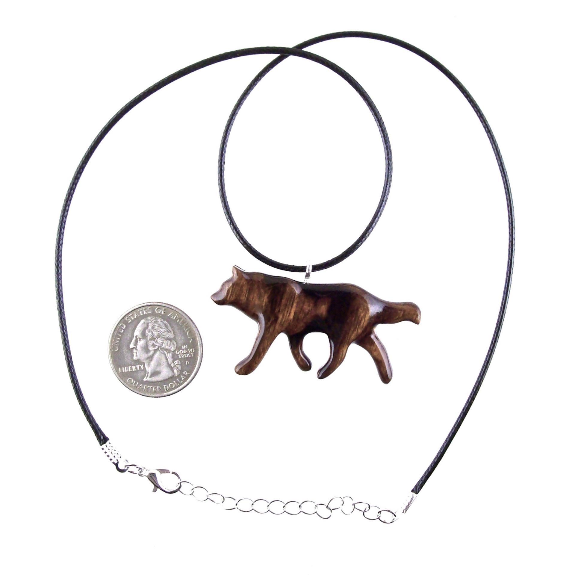 Hand Carved Wooden Wolf Necklace Pendant, Wood Animal Totem Jewelry, Handmade Gift
