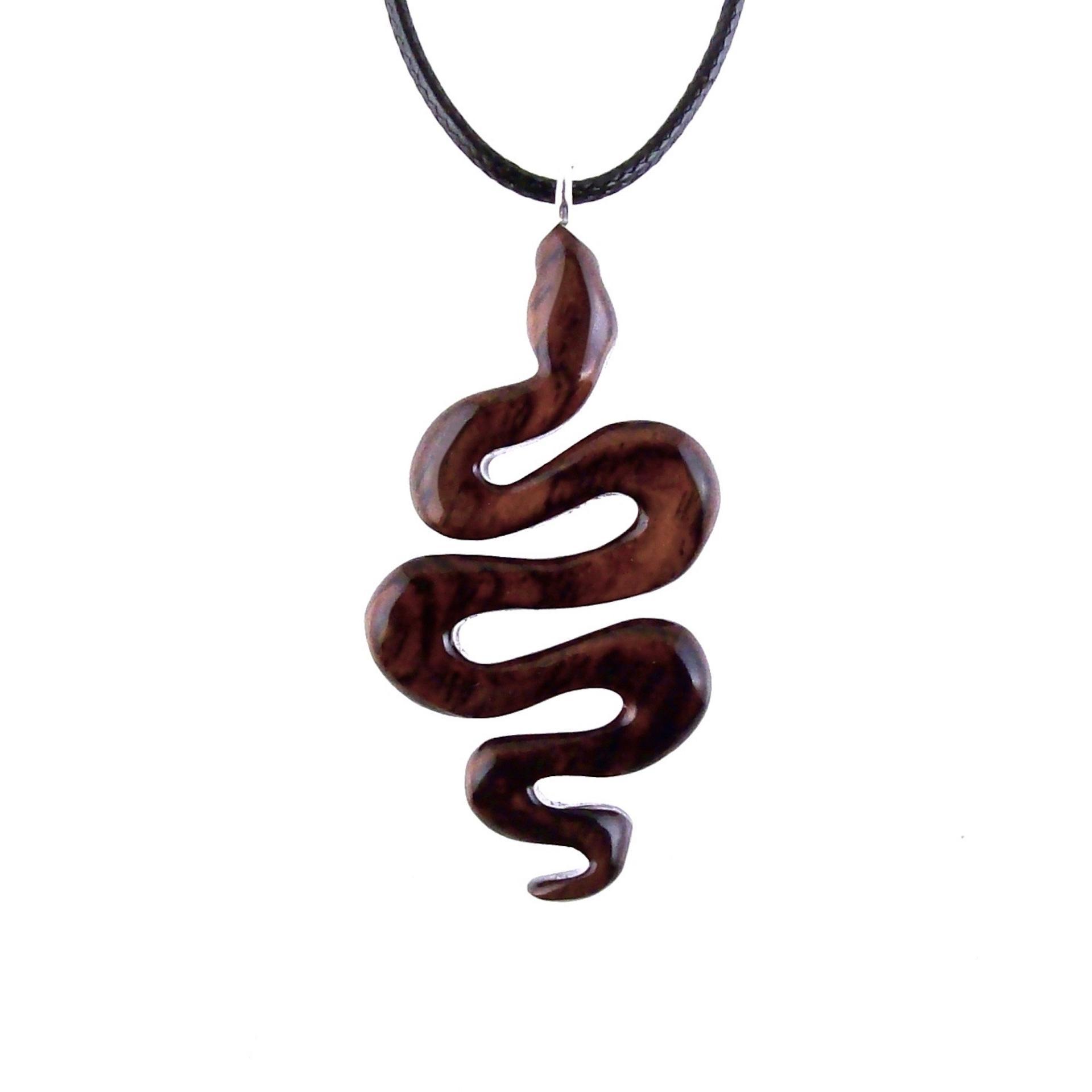 Snake Necklace for Men or Women, Hand Carved Wooden Snake Pendant, Wood Serpent Necklace, Totem Reptile Jewelry