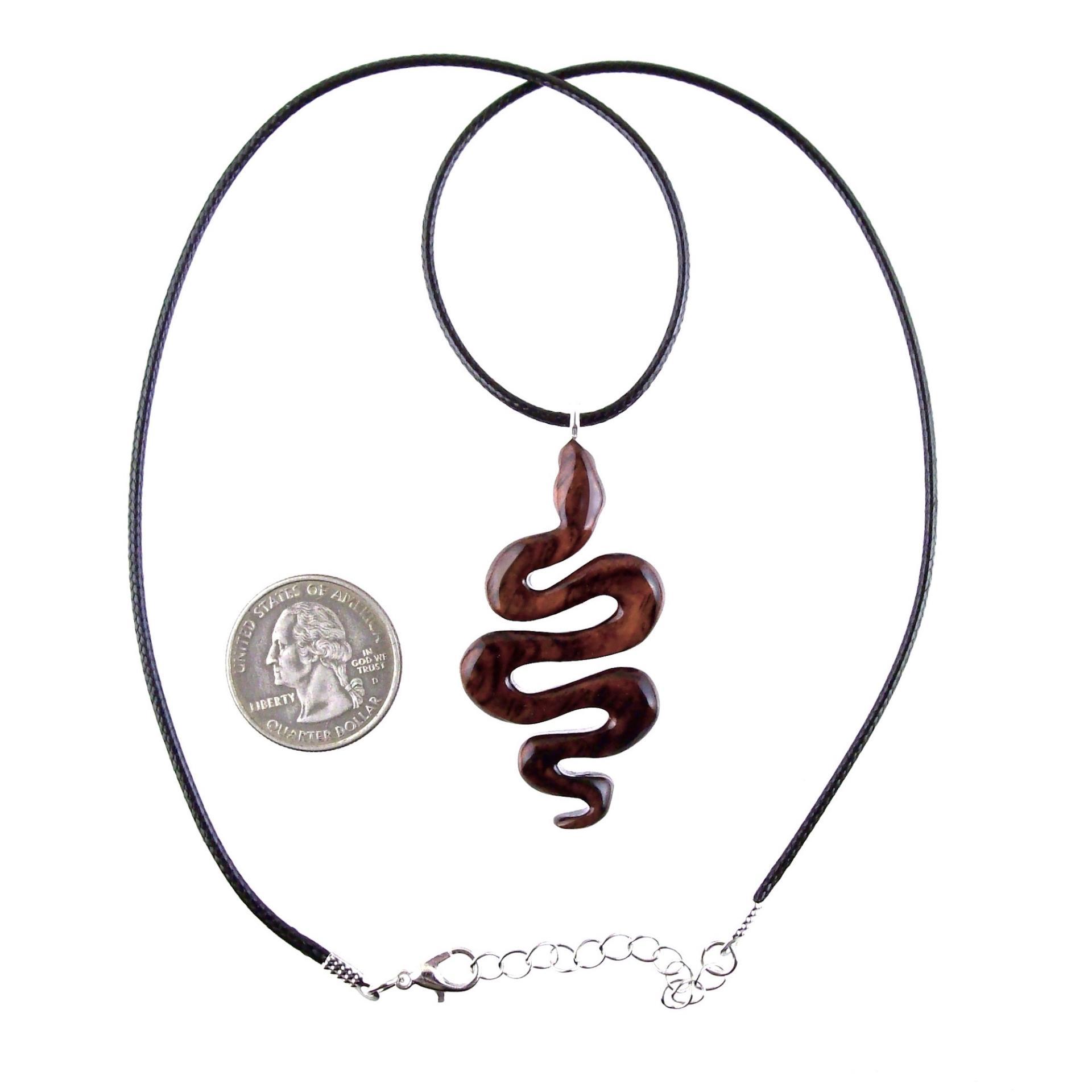 Snake Necklace for Men or Women, Hand Carved Wooden Snake Pendant, Wood Serpent Necklace, Totem Reptile Jewelry