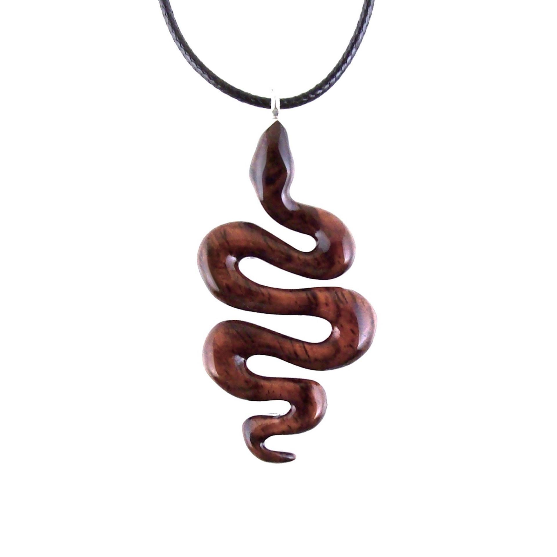 Snake Necklace for Men or Women, Hand Carved Wooden Snake Pendant, Wood Serpent Necklace, Totem Reptile Jewelry