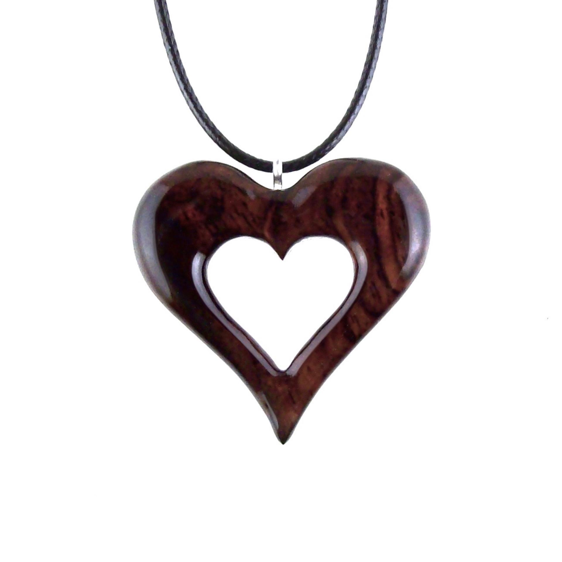Wooden Heart Pendant, Hand Carved Wood Heart Necklace, 5th Anniversary Gift for Her, One of a Kind Handmade Jewelry