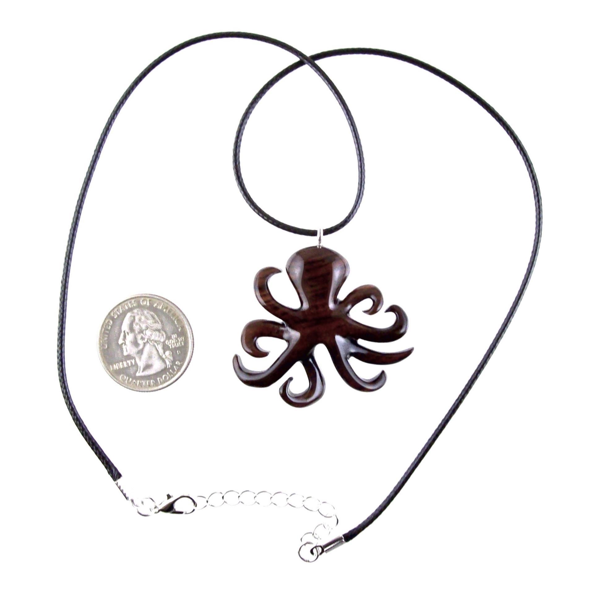 Octopus Necklace, Hand Carved Wooden Octopus Pendant, Nautical Kraken Wood Jewelry