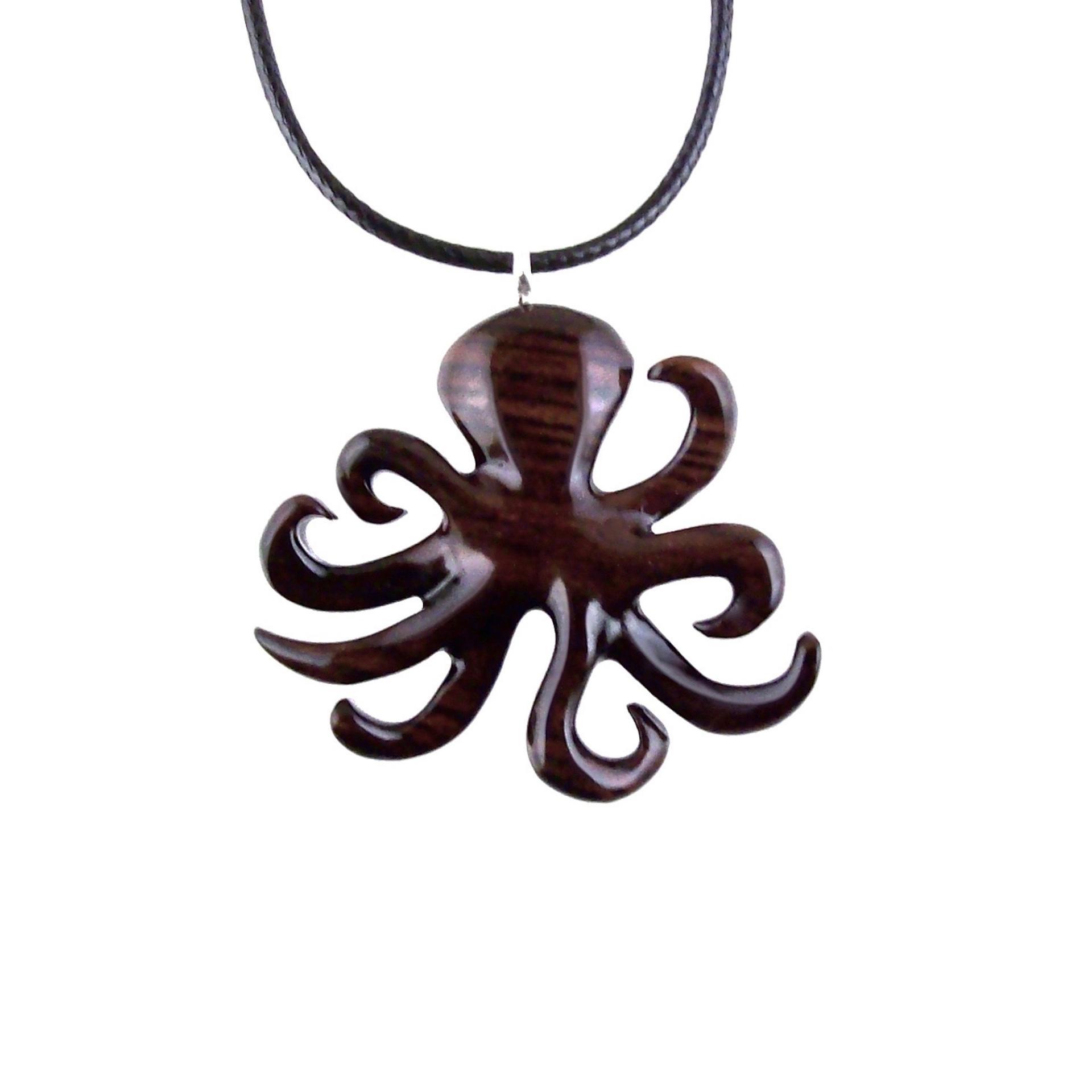 Octopus Necklace, Hand Carved Wooden Octopus Pendant, Nautical Kraken Wood Jewelry