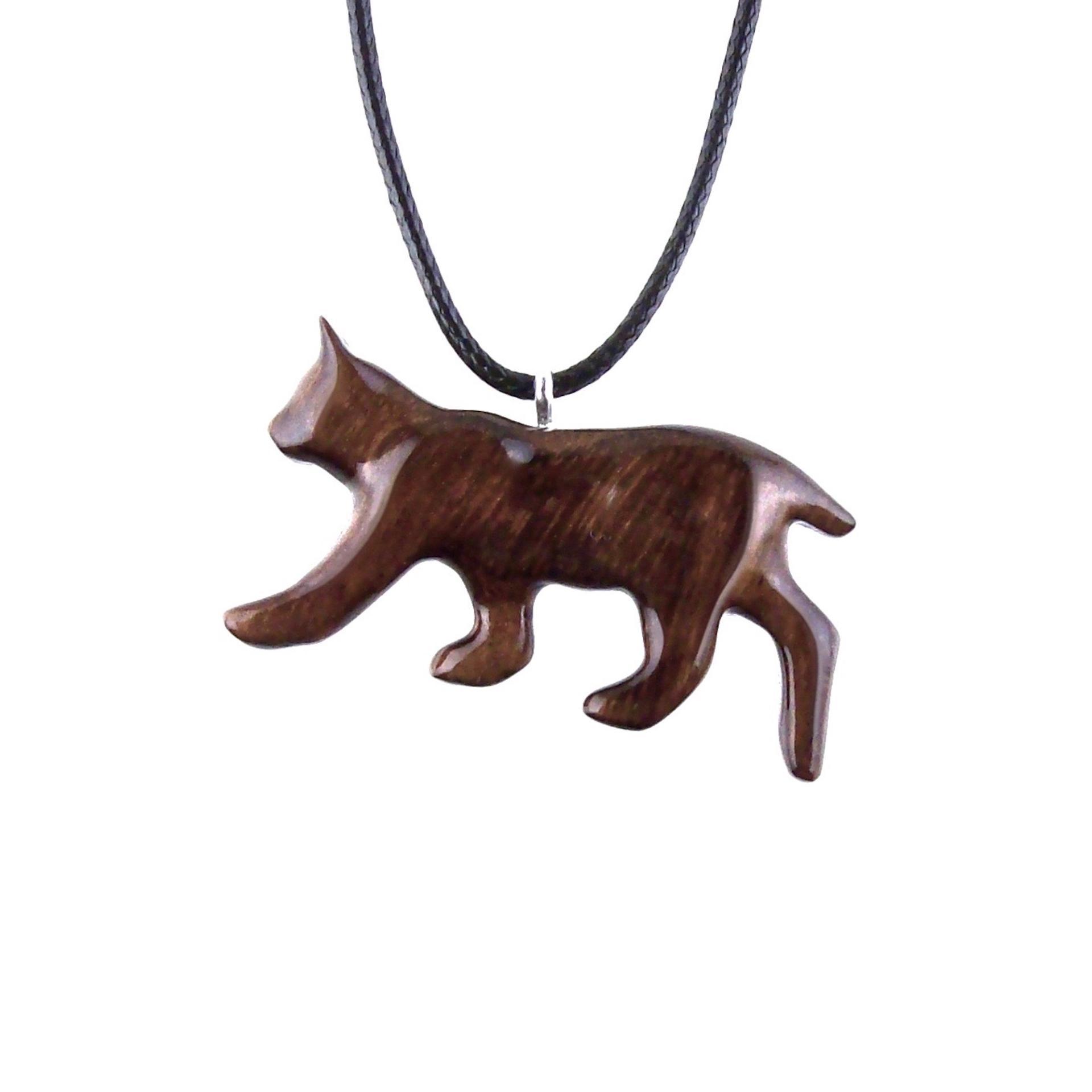Hand Carved Wooden Lynx Pendant, Bobcat Necklace, Wildcat Totem Spirit Animal Wood Jewelry Handmade Gift for Men or Women