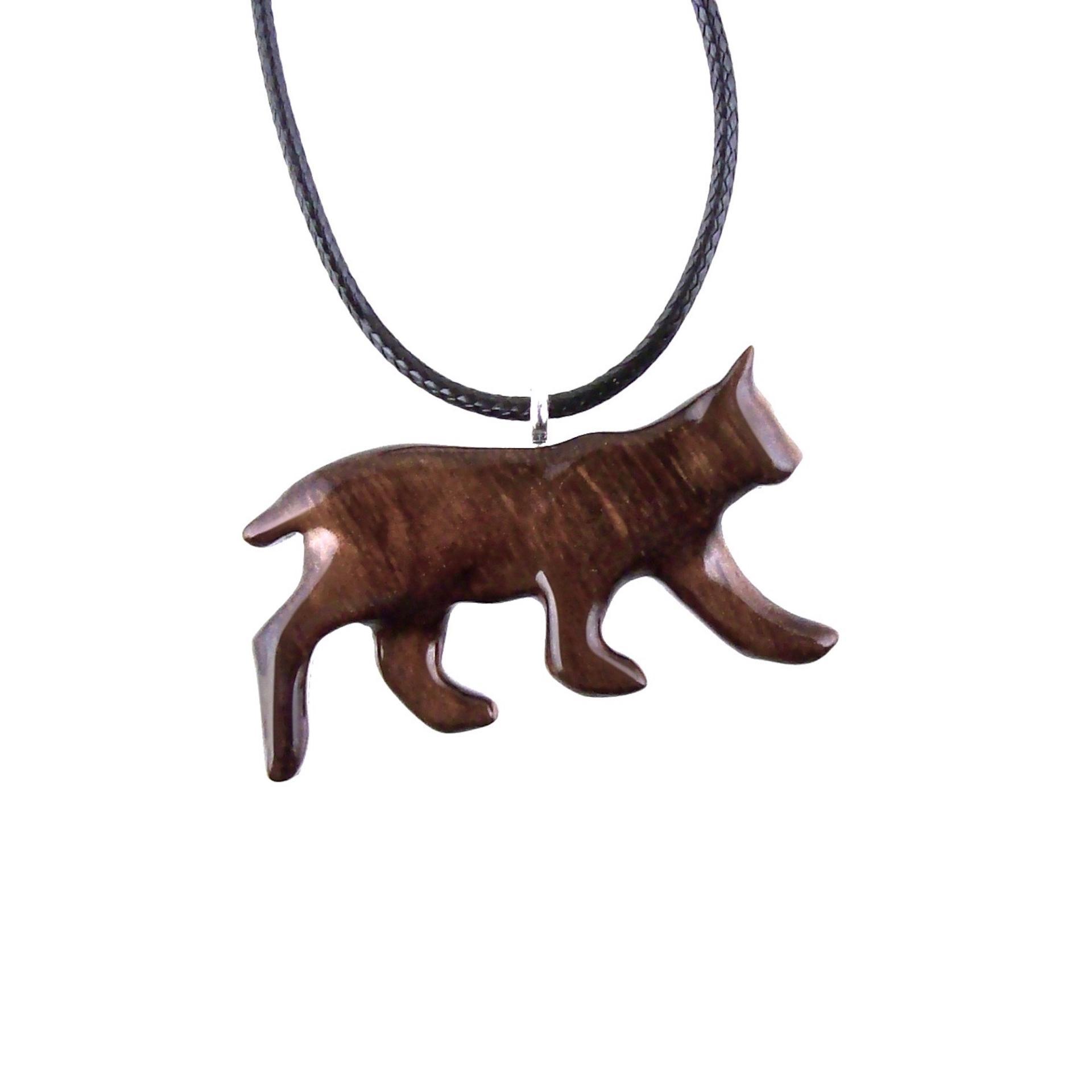Hand Carved Wooden Lynx Pendant, Bobcat Necklace, Wildcat Totem Spirit Animal Wood Jewelry Handmade Gift for Men or Women
